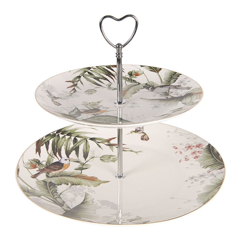 Stoviglie in porcellana, motivo di piante e uccelli in verde e bianco, mix & match