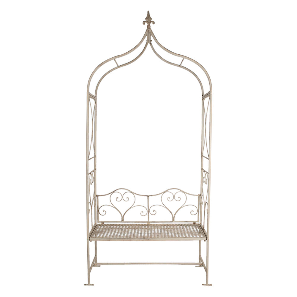 Arco per rose con panca in ferro beige in stile rustico