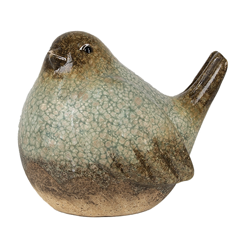 Uccello in ceramica verde-marrone
