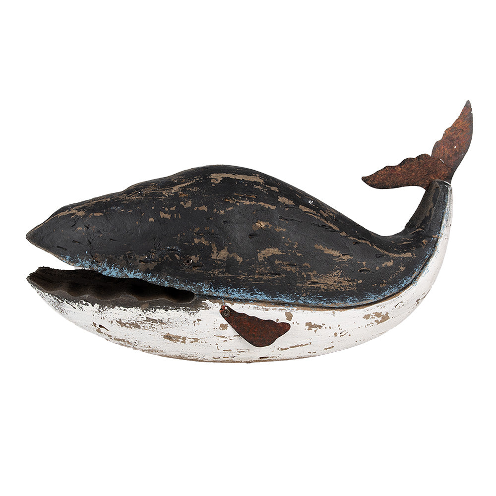 Scultura di balena in legno, balenottera azzurra