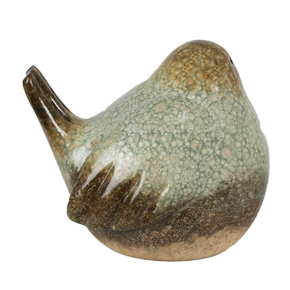 Uccello in ceramica verde-marrone