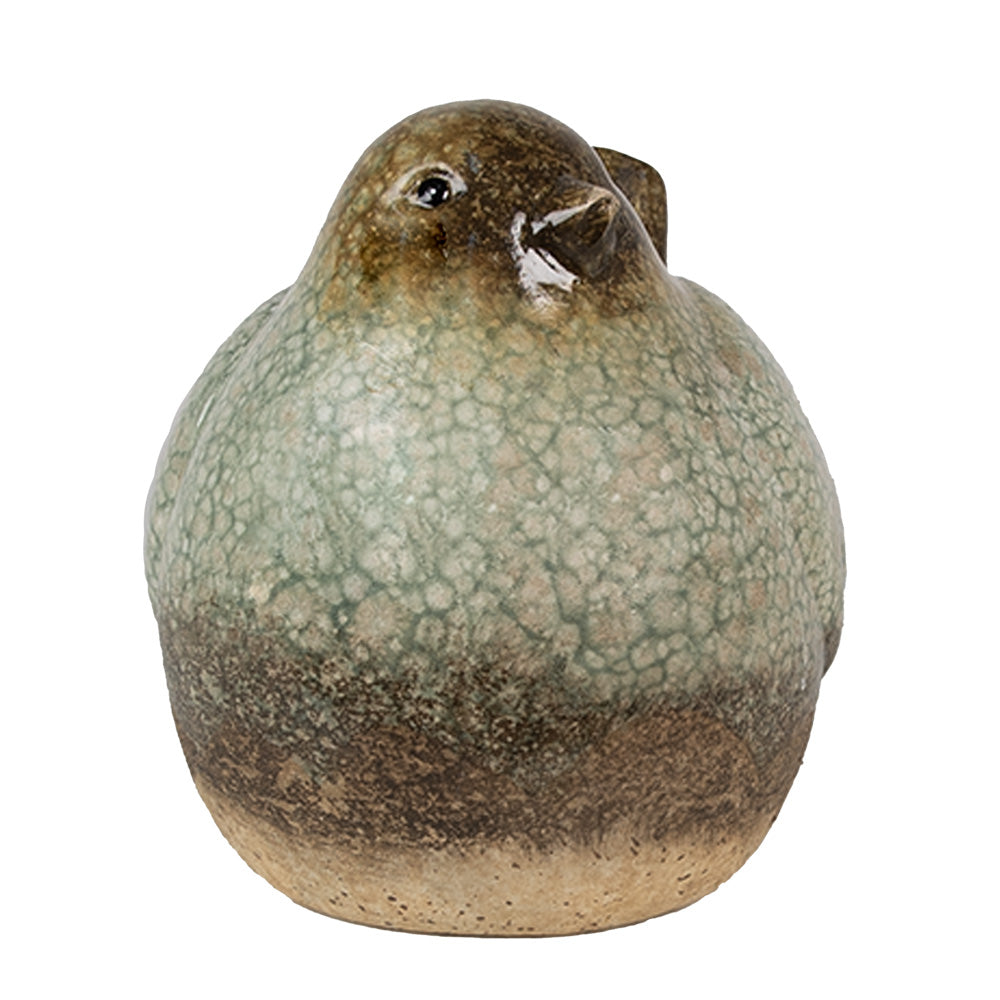 Uccello in ceramica verde-marrone