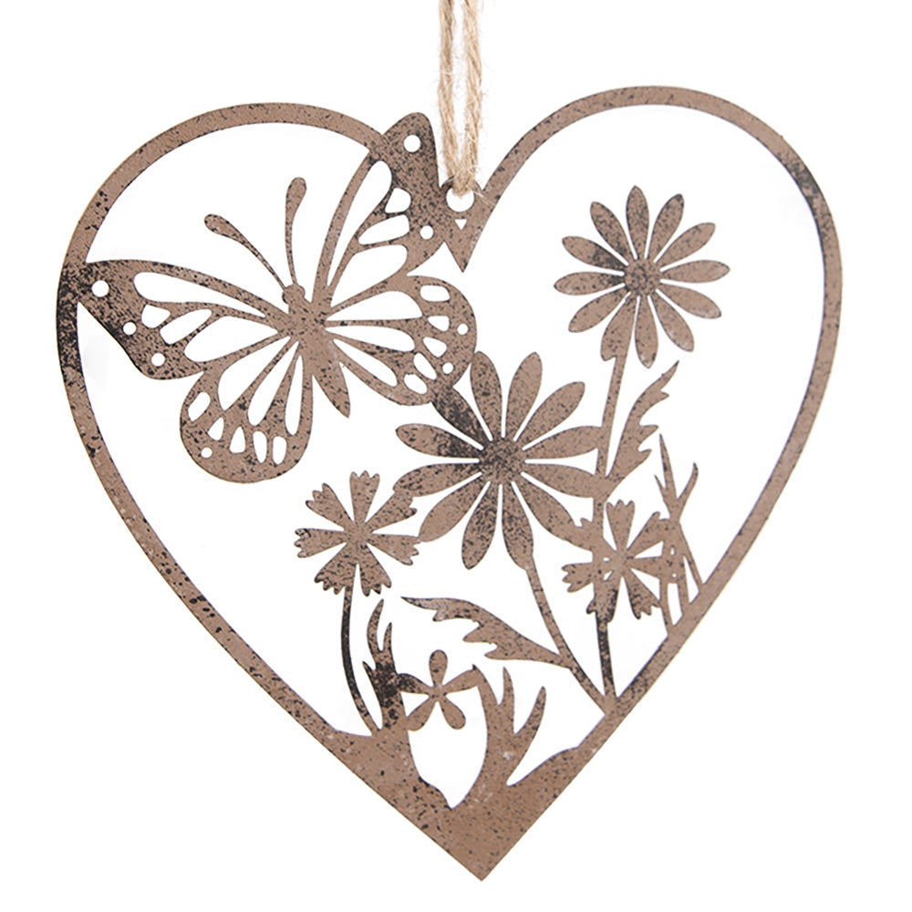 Ciondolo: Cuore con farfalla e fiori, patina