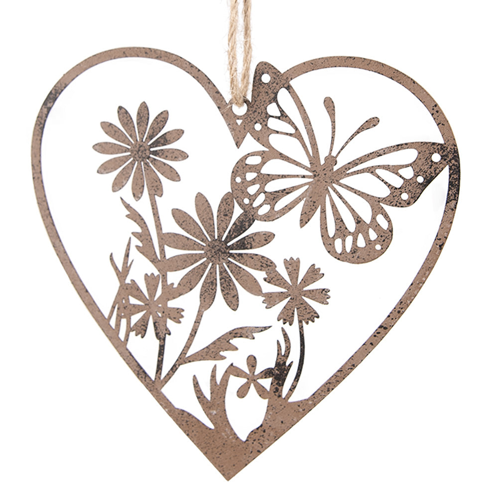 Ciondolo: Cuore con farfalla e fiori, patina