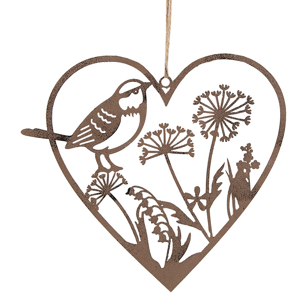 Ciondolo: Cuore Uccello + Fiore realizzato in patina