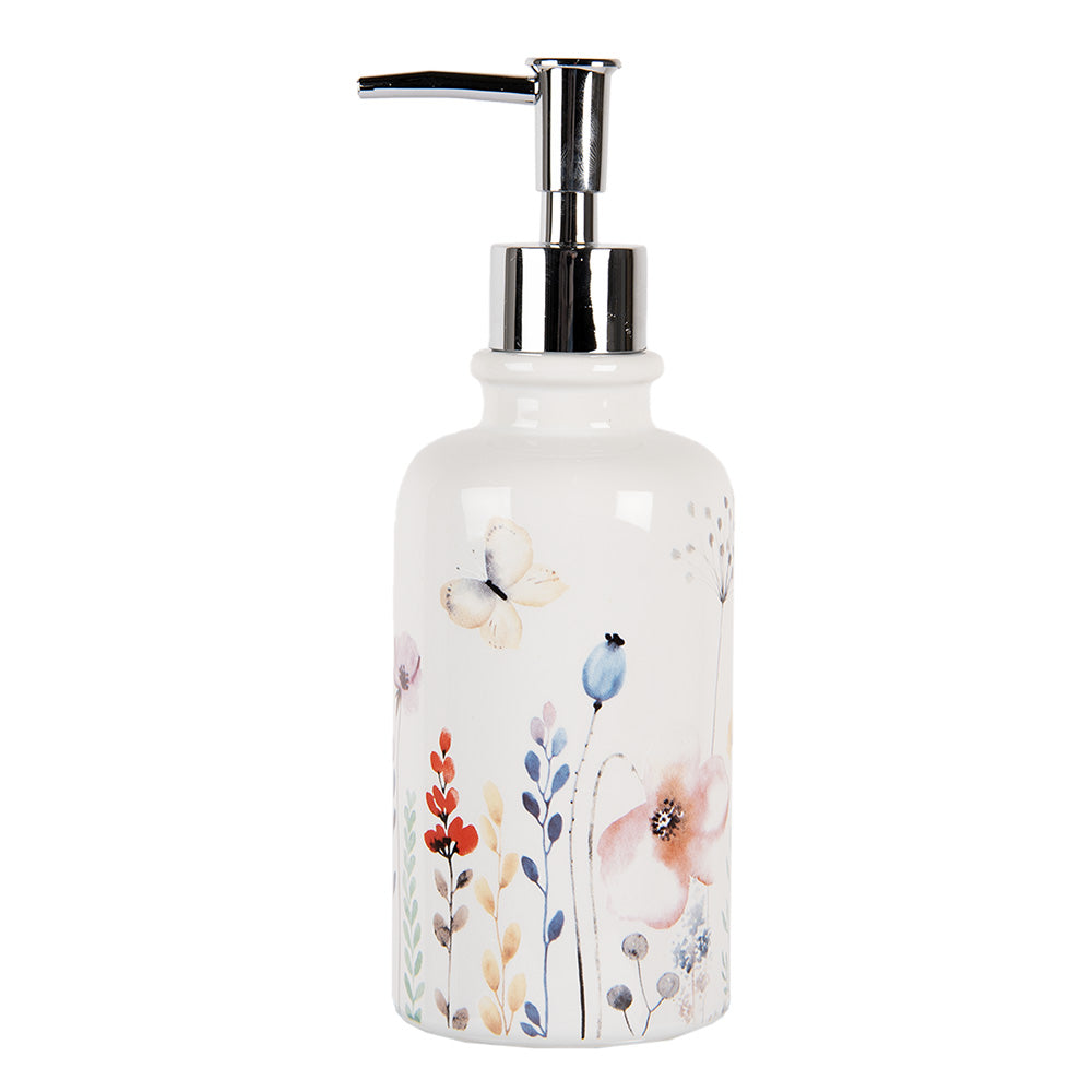 Dispenser di sapone con motivo floreale in ceramica