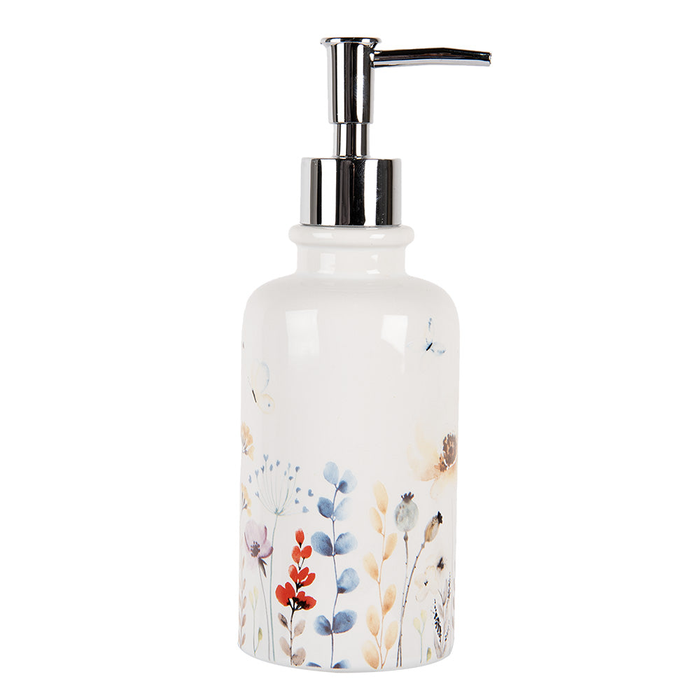 Dispenser di sapone con motivo floreale in ceramica