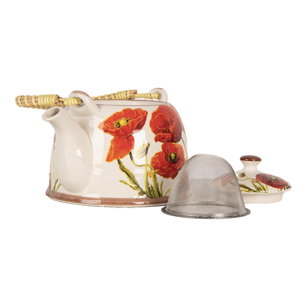 Teiera in ceramica con colino da tè, 800 ml con motivo floreale, stile country