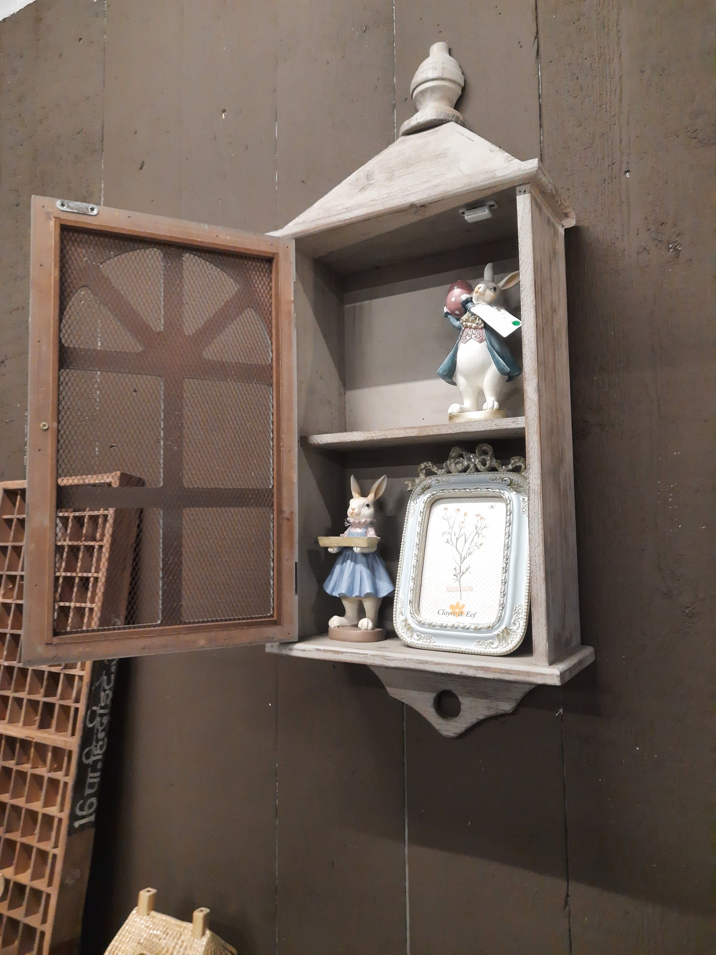 Mobiletto da parete Shabby Chic in legno grigio-verde