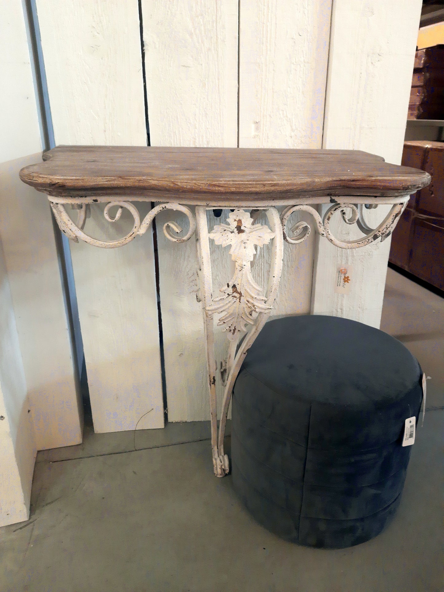 Tavolo da parete/consolle Shabby Chic in ferro e legno nei colori bianco-marrone
