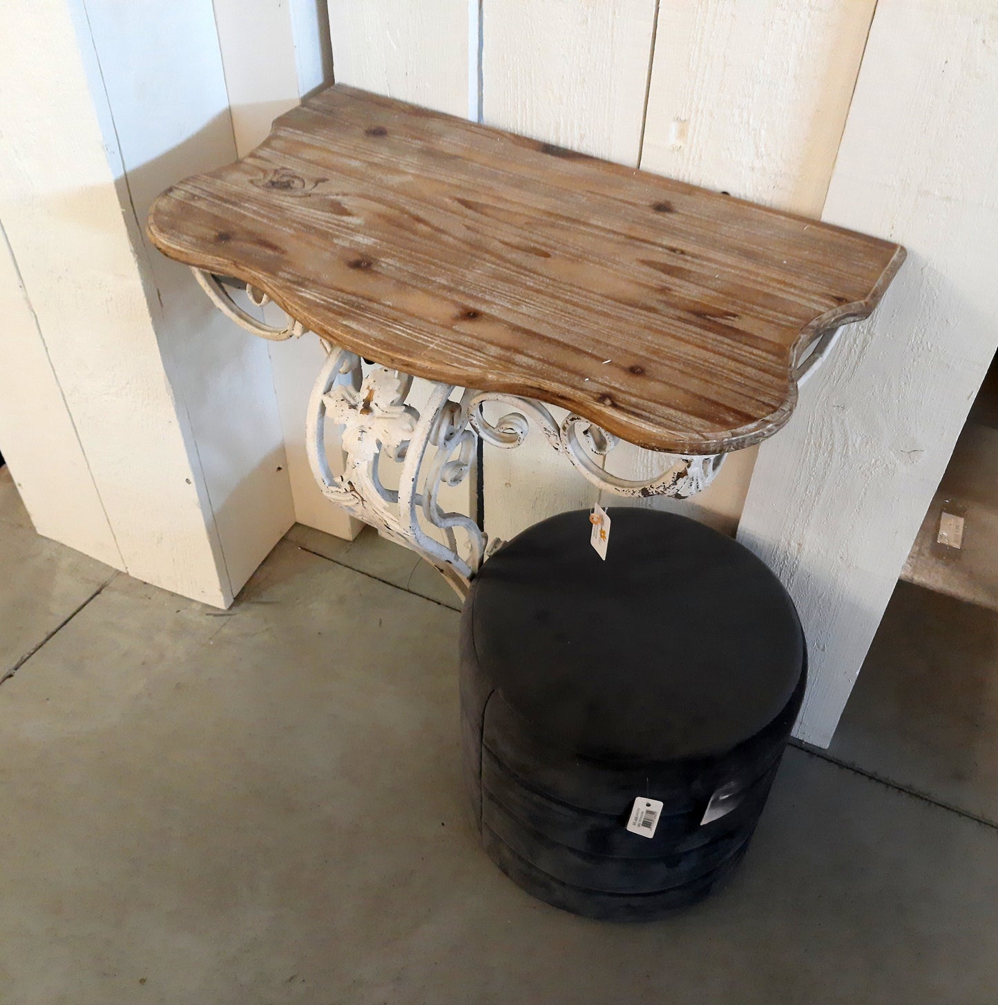 Tavolo da parete/consolle Shabby Chic in ferro e legno nei colori bianco-marrone