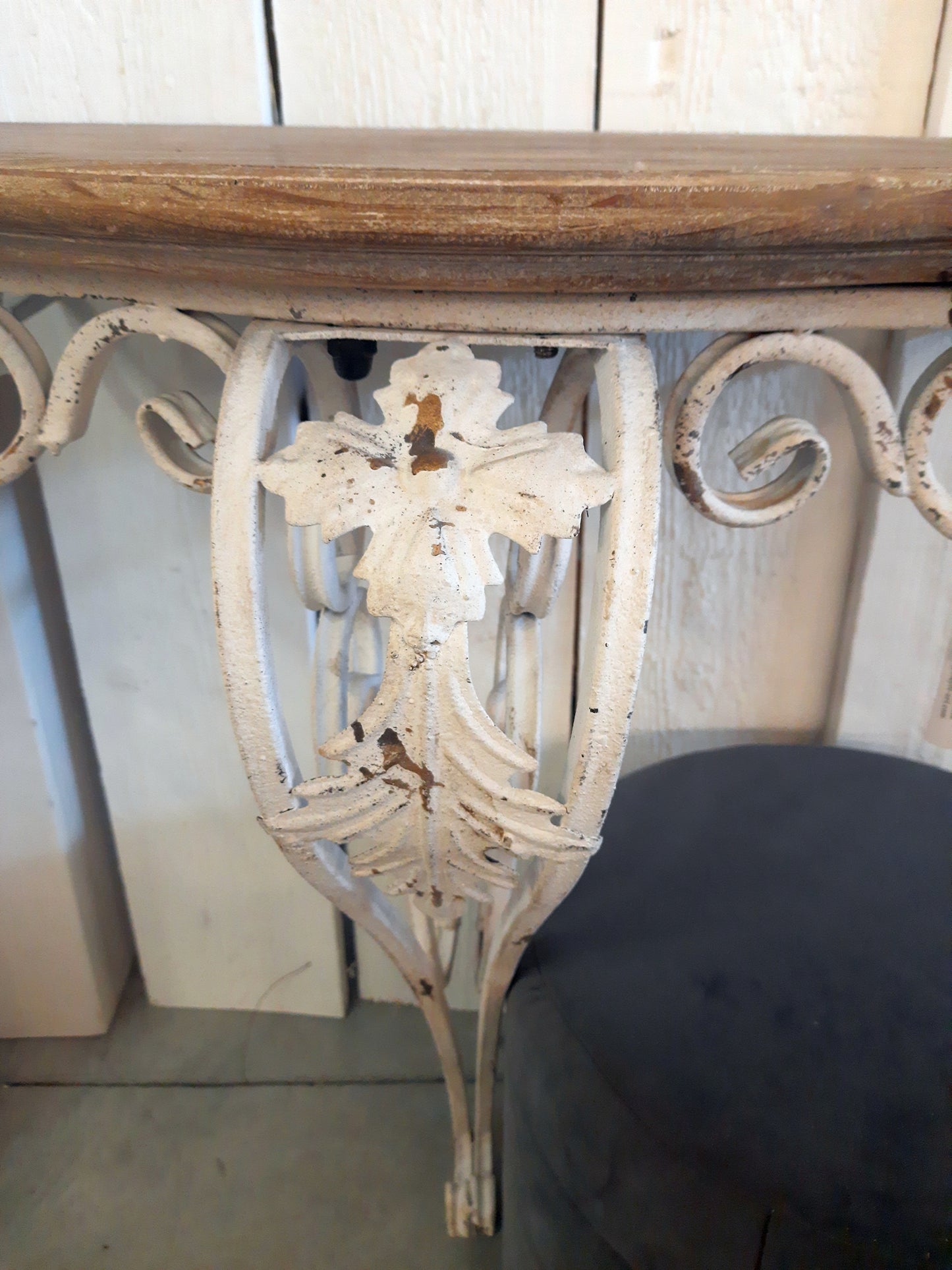 Tavolo da parete/consolle Shabby Chic in ferro e legno nei colori bianco-marrone