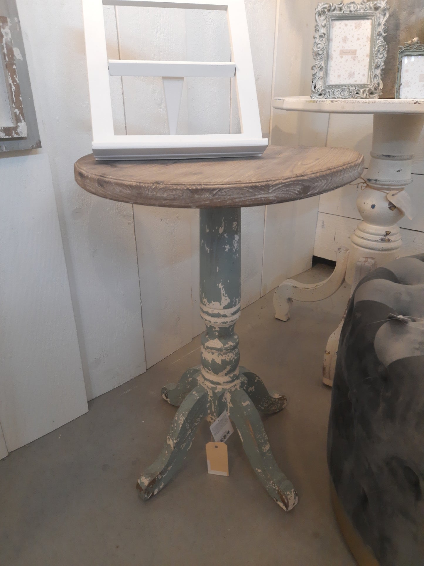 Tavolino rotondo in legno grigio-blu, Ø 48x65 cm