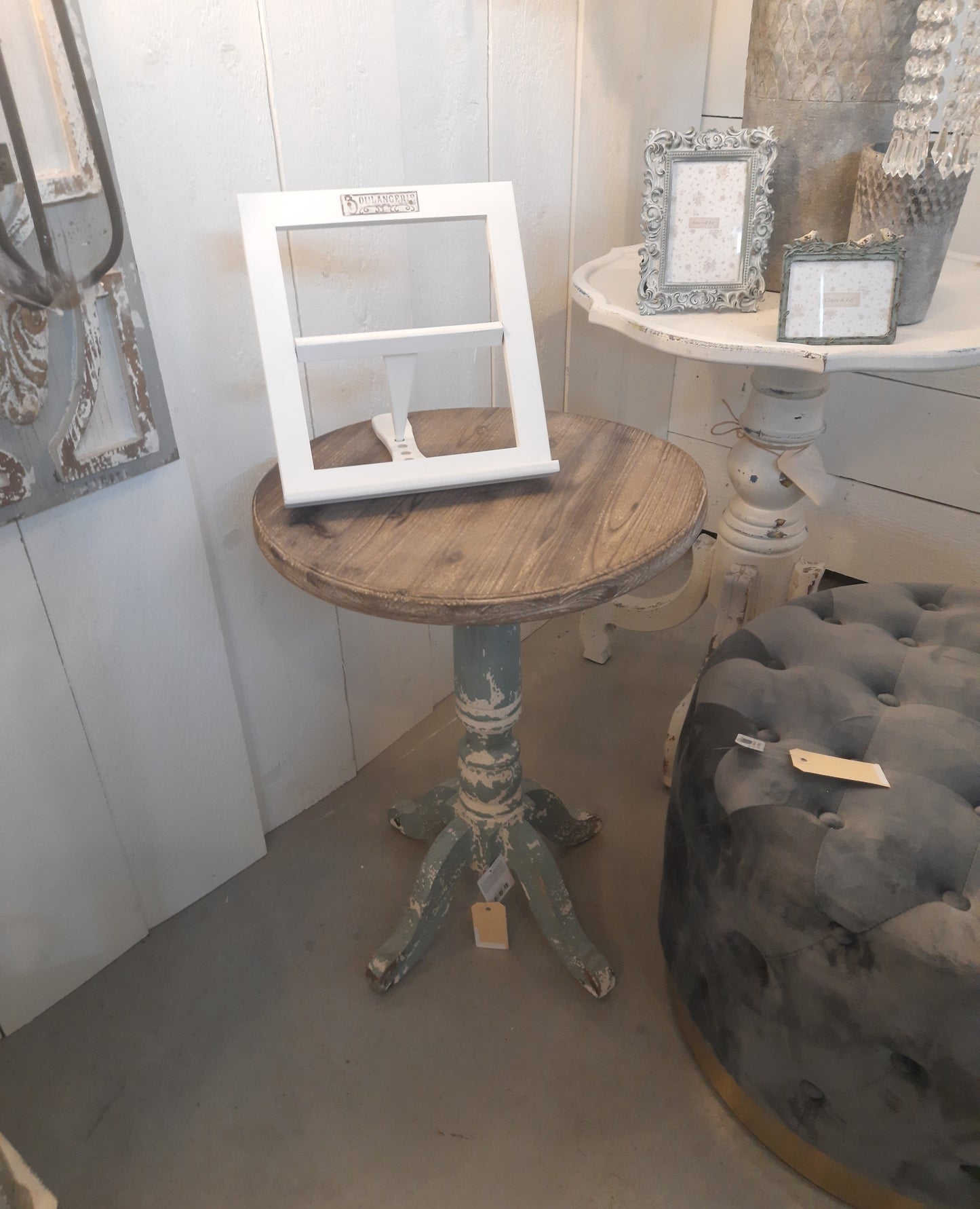 Tavolino rotondo in legno grigio-blu, Ø 48x65 cm