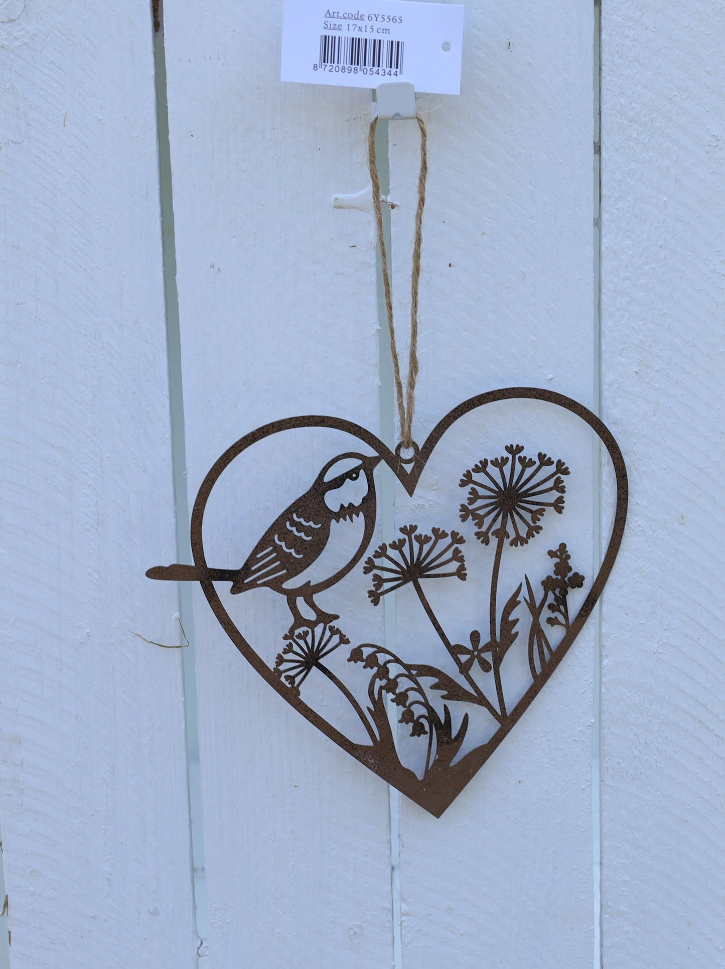 Ciondolo: Cuore Uccello + Fiore realizzato in patina