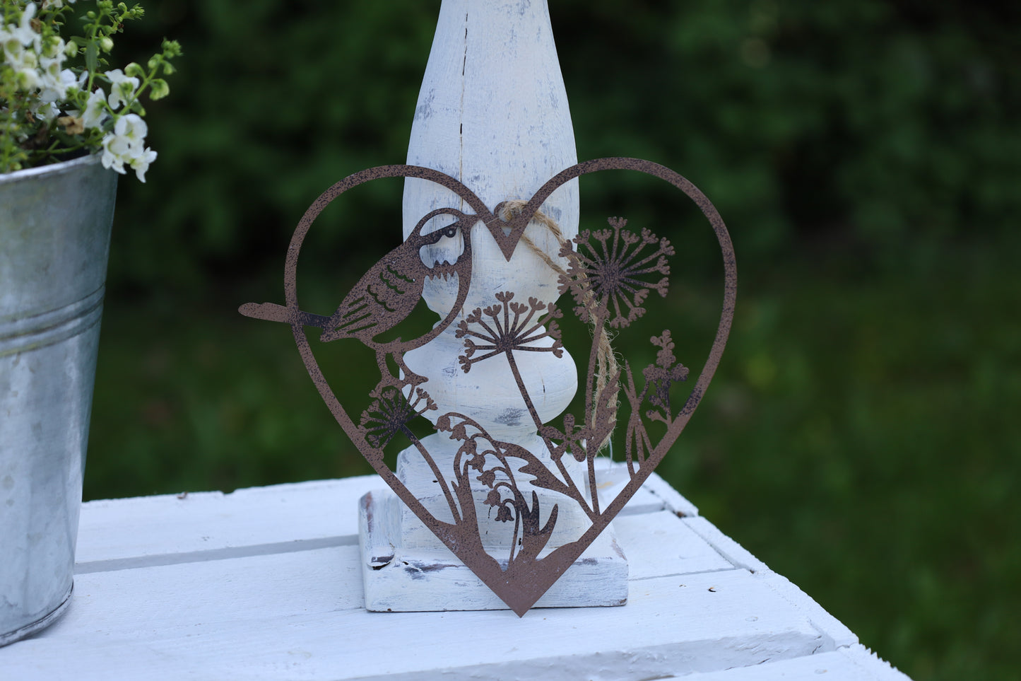 Ciondolo: Cuore Uccello + Fiore realizzato in patina