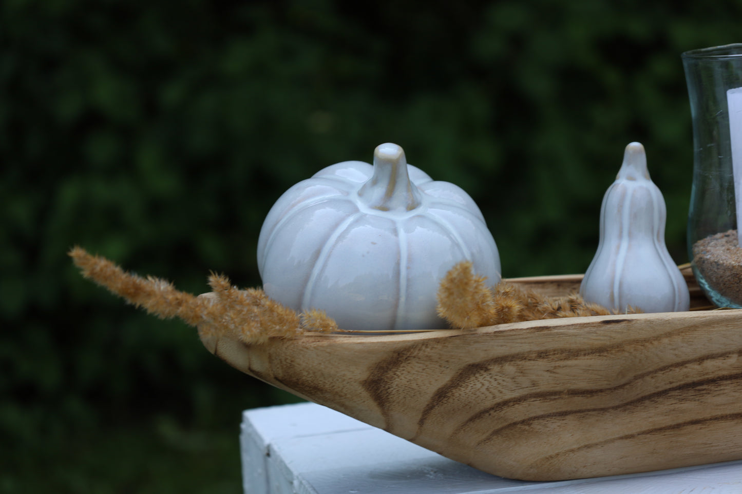 Decorazione a forma di zucca in porcellana grigia e bianca