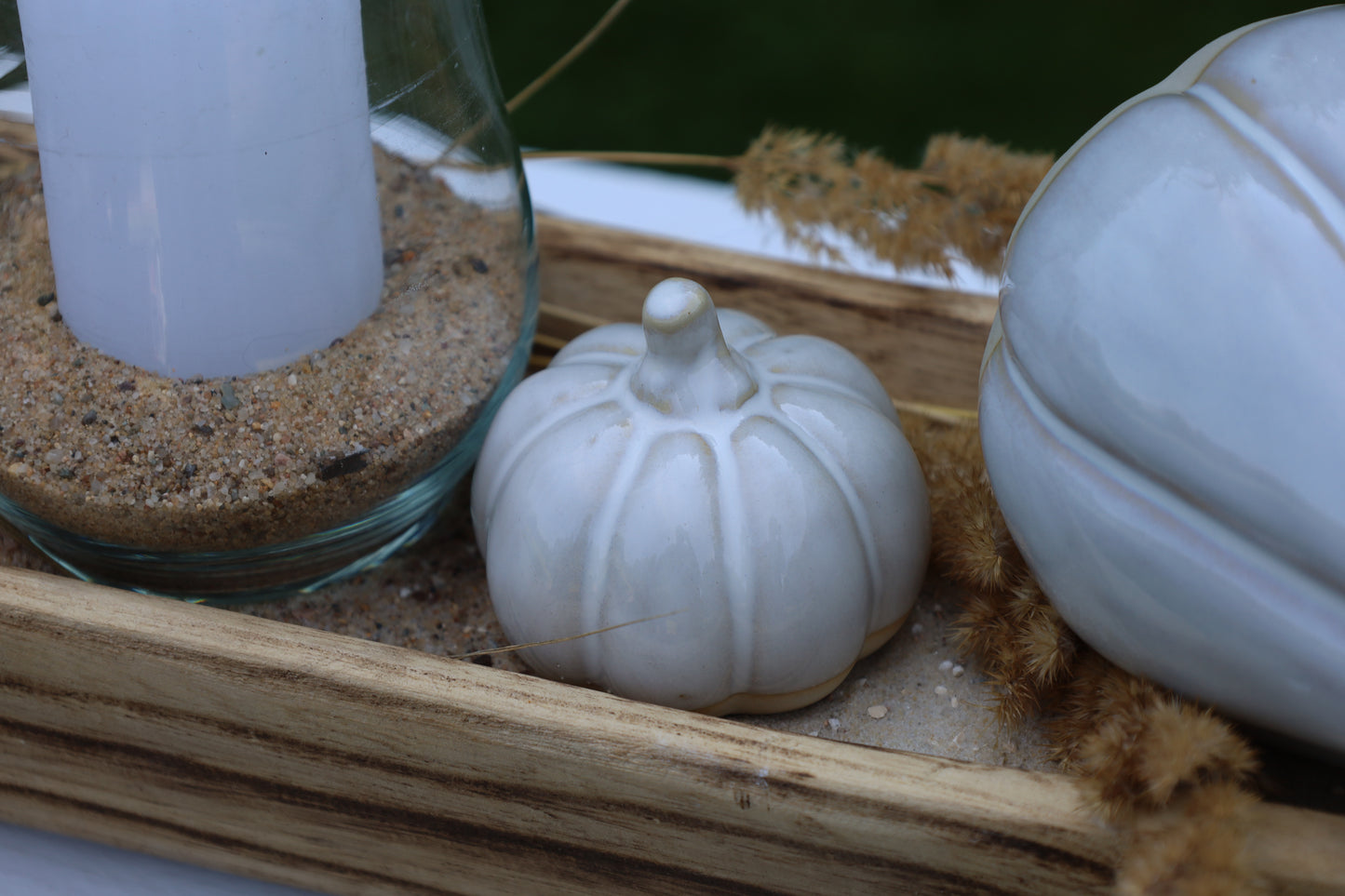 Decorazione a forma di zucca in porcellana grigia e bianca