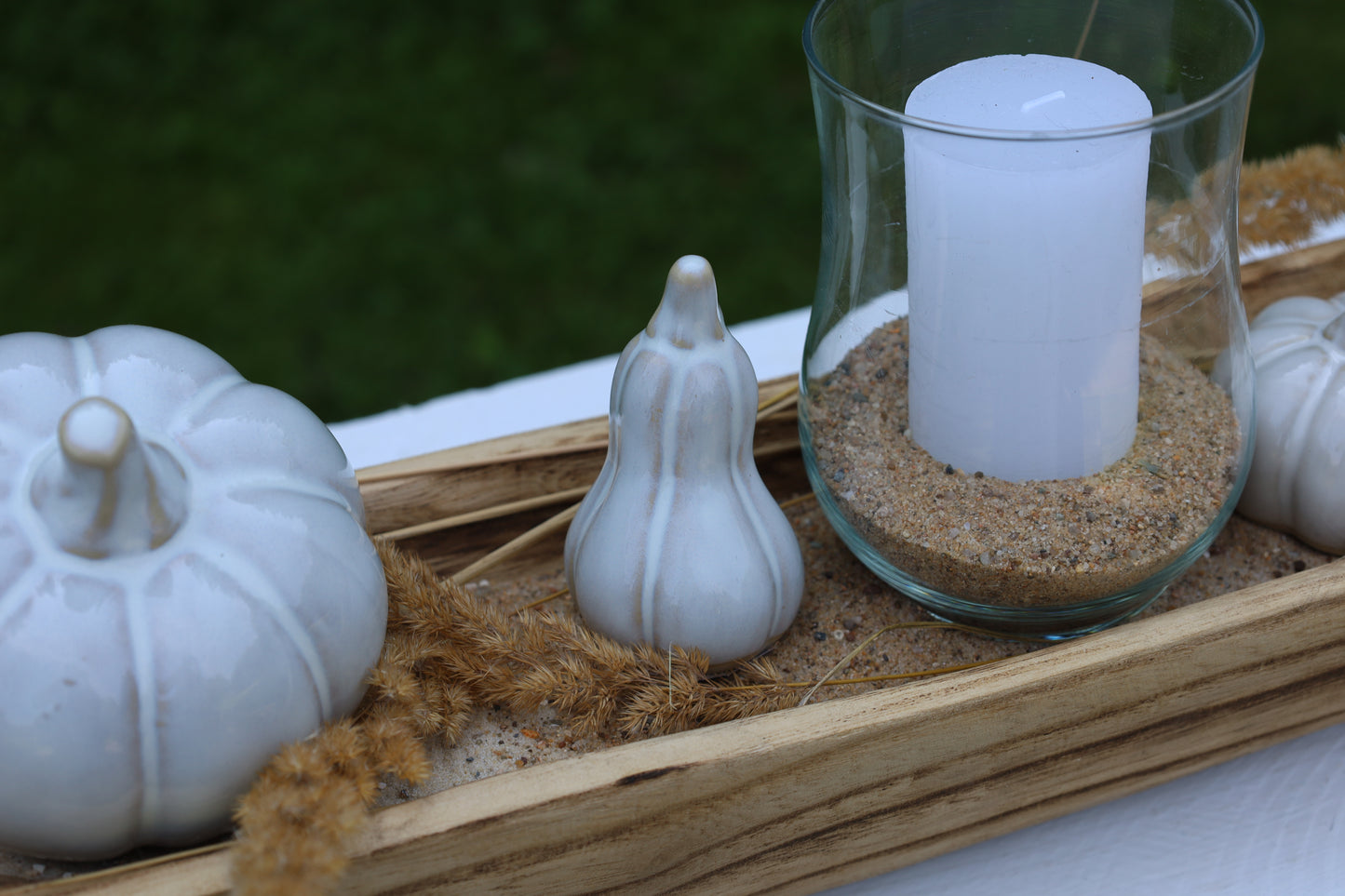 Decorazione a forma di zucca in porcellana grigia e bianca
