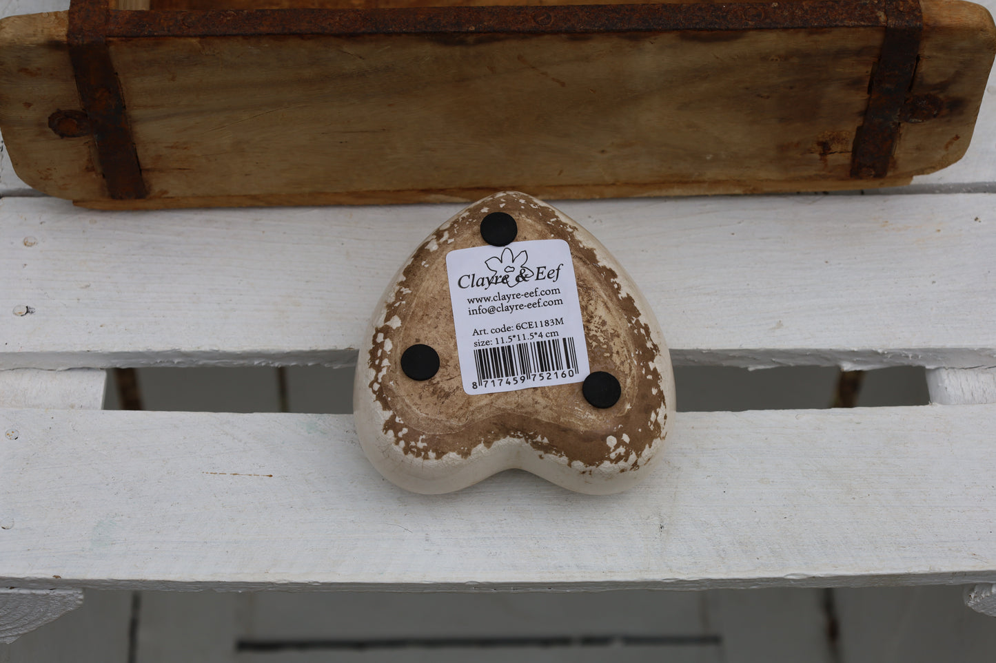 Cuore decorativo in ceramica con motivo a rosa vintage