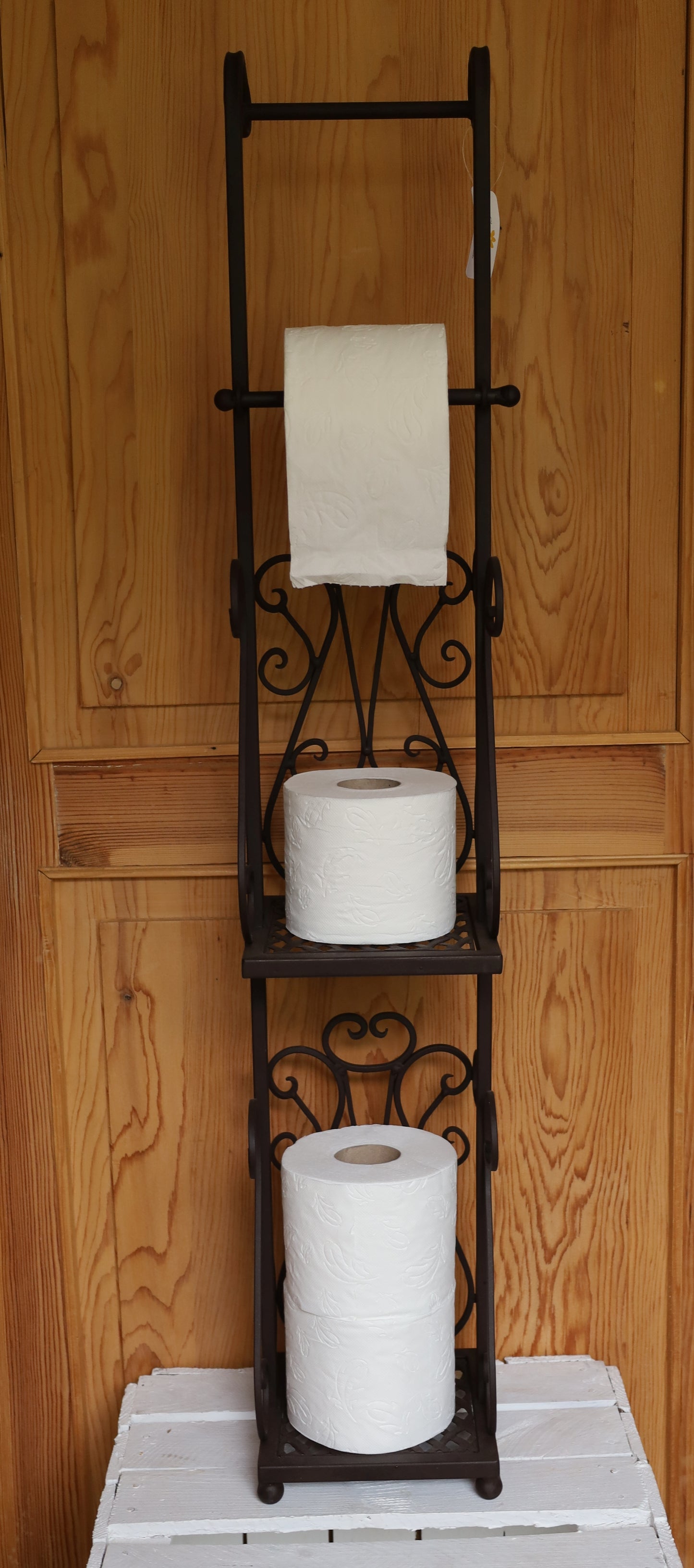 Toilettenpapierhalter Toilettenrollenhalter WC Shabby Chic Metall Weiß Braun