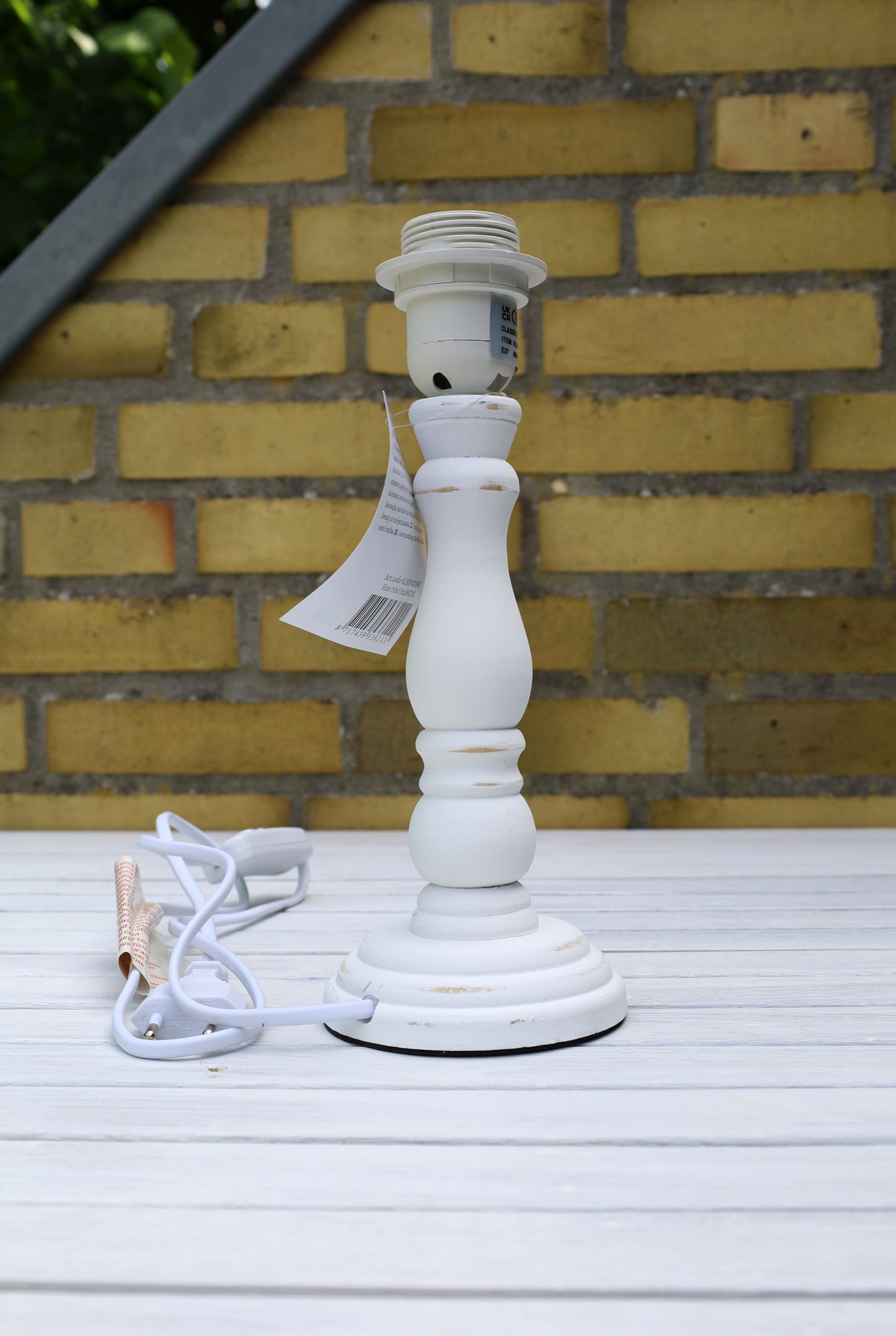 Base della lampada / base della lampada senza paralume in legno bianco, attacco E27