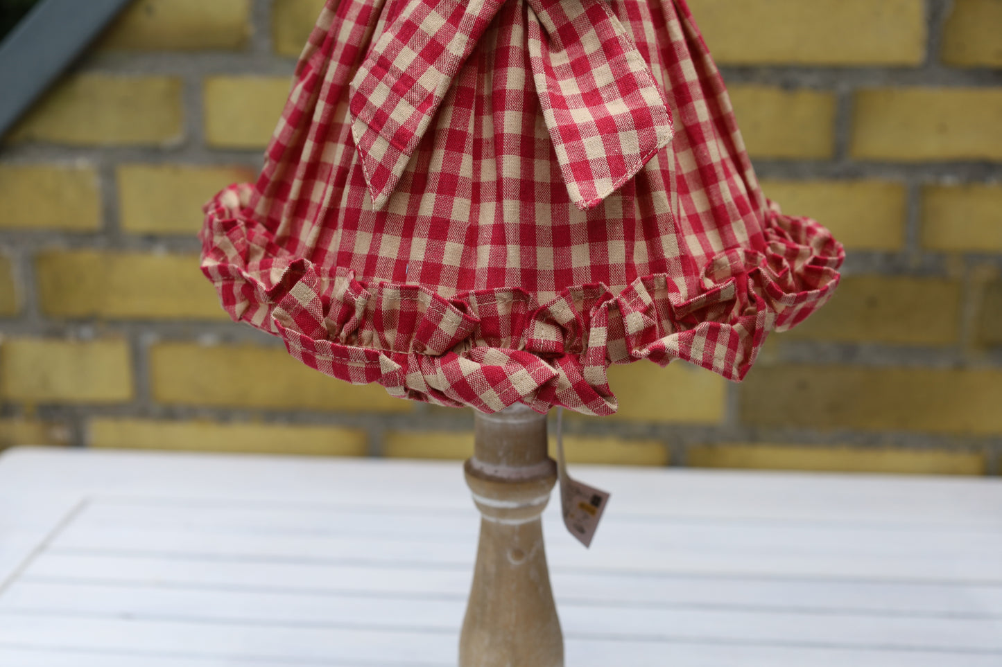 Paralume in cotone con motivo a quadri rosso-beige