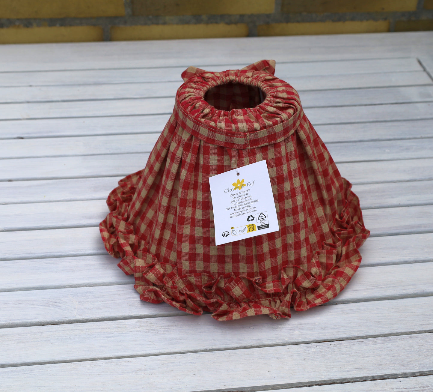 Paralume in cotone con motivo a quadri rosso-beige