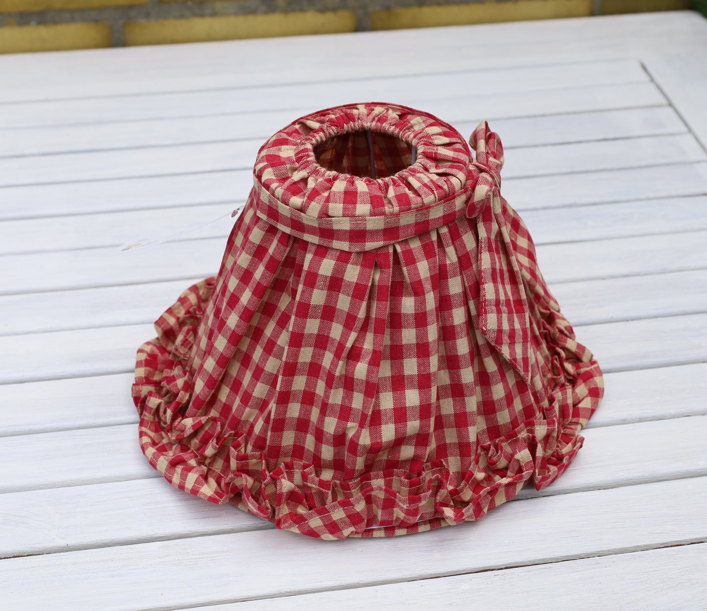Paralume in cotone con motivo a quadri rosso-beige
