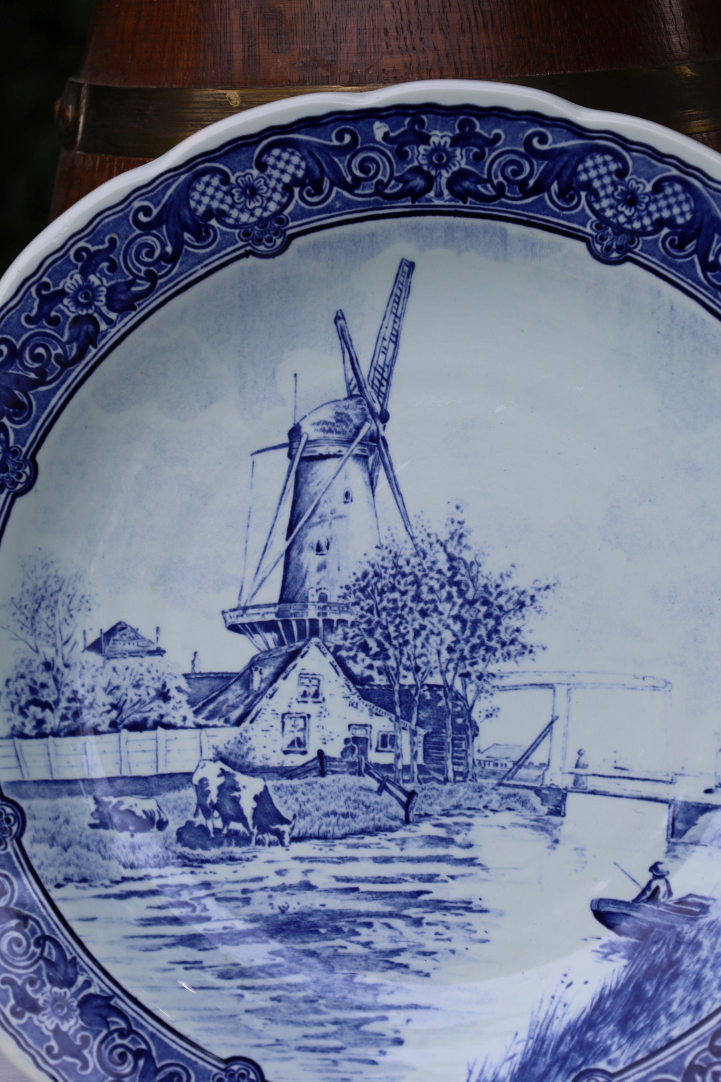 Piatto originale in ceramica di Delft con motivo a mulino a vento, Ø 30 cm