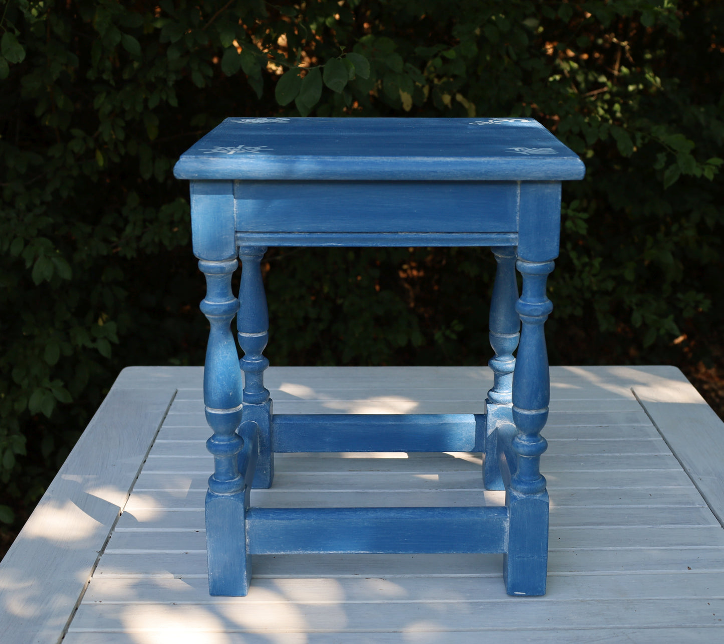 Beistelltische aus Holz in Blau mit maritimen Motiven, 3er Set im Shabby Chic Stil