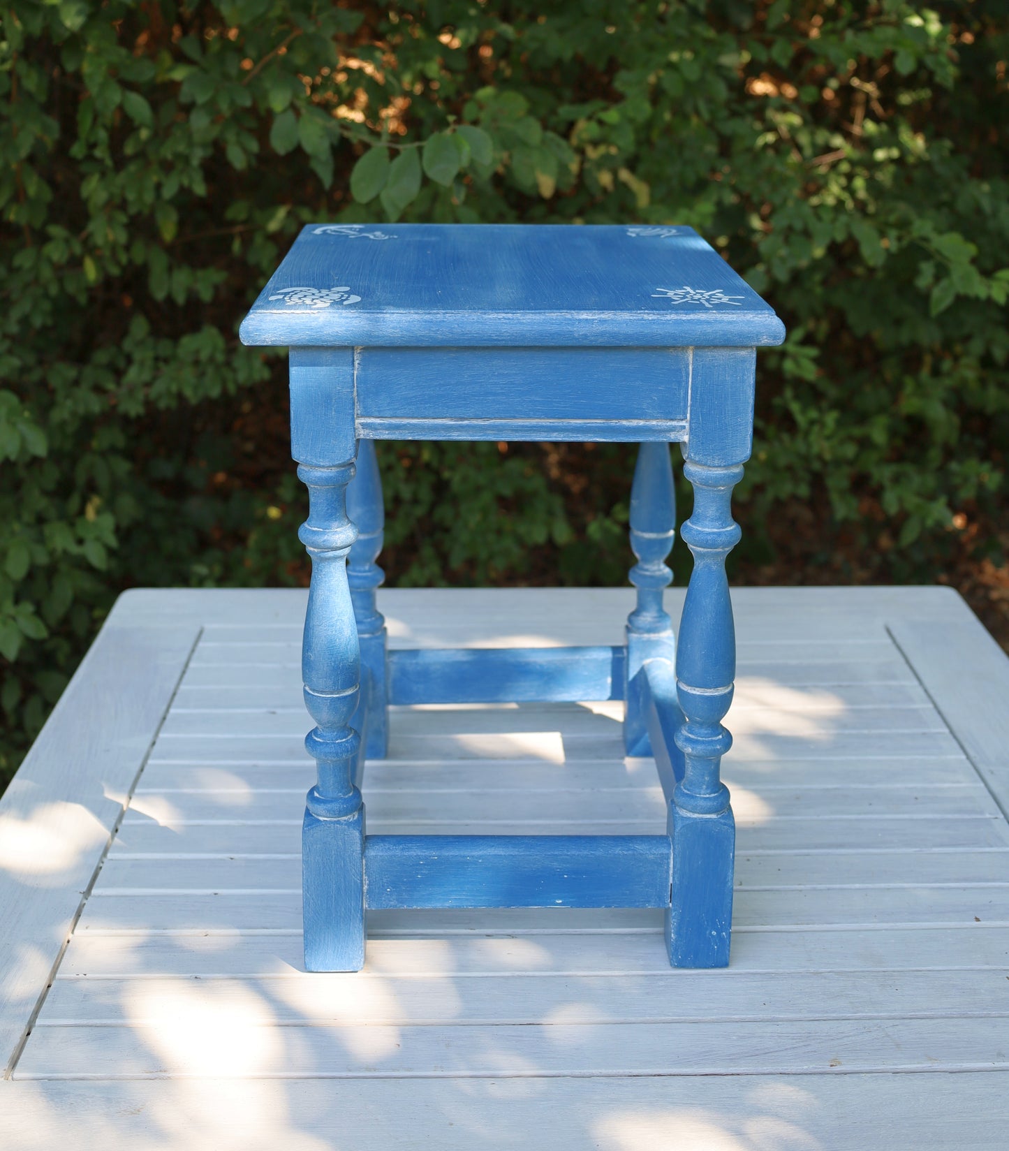 Beistelltische aus Holz in Blau mit maritimen Motiven, 3er Set im Shabby Chic Stil