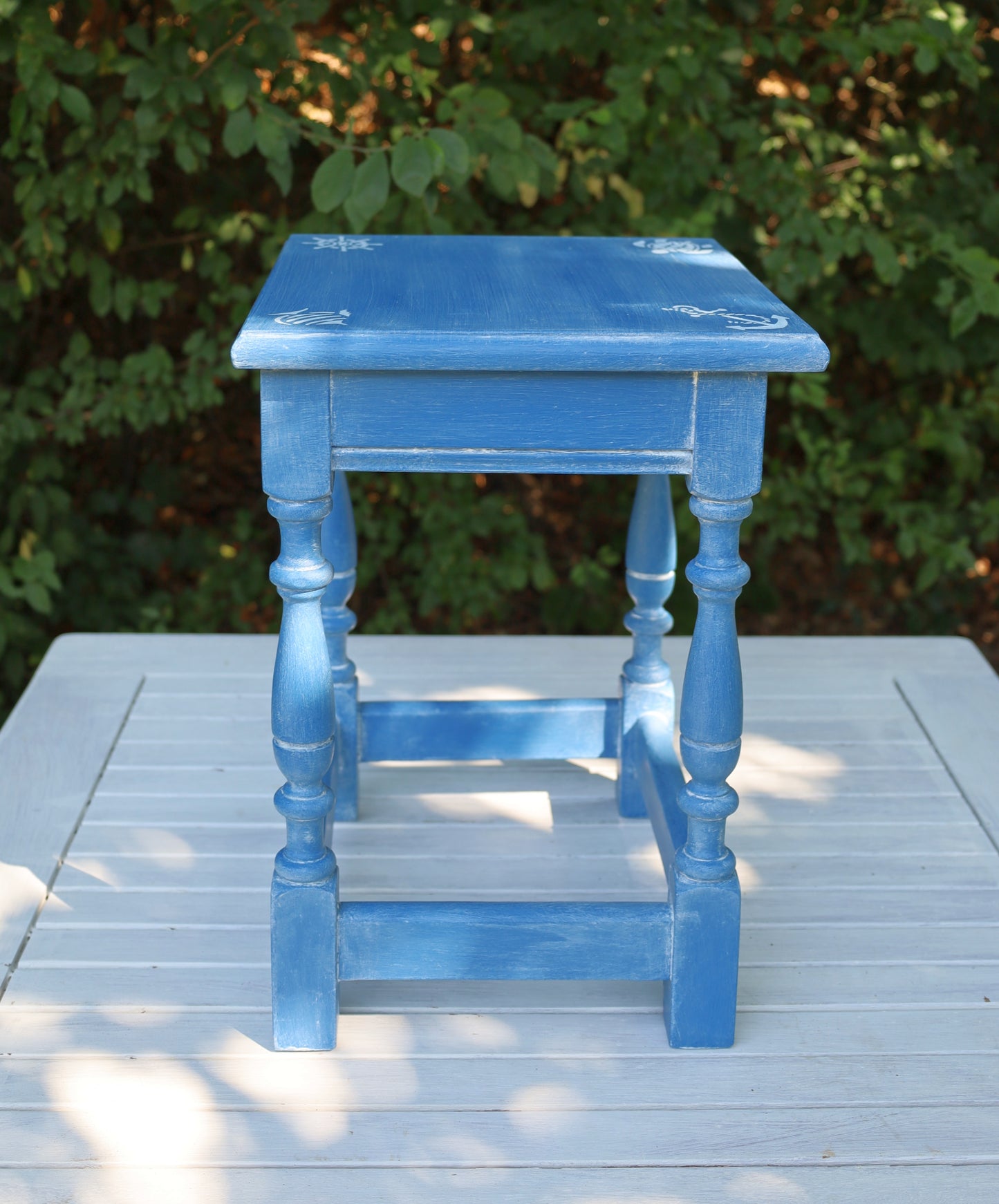 Beistelltische aus Holz in Blau mit maritimen Motiven, 3er Set im Shabby Chic Stil