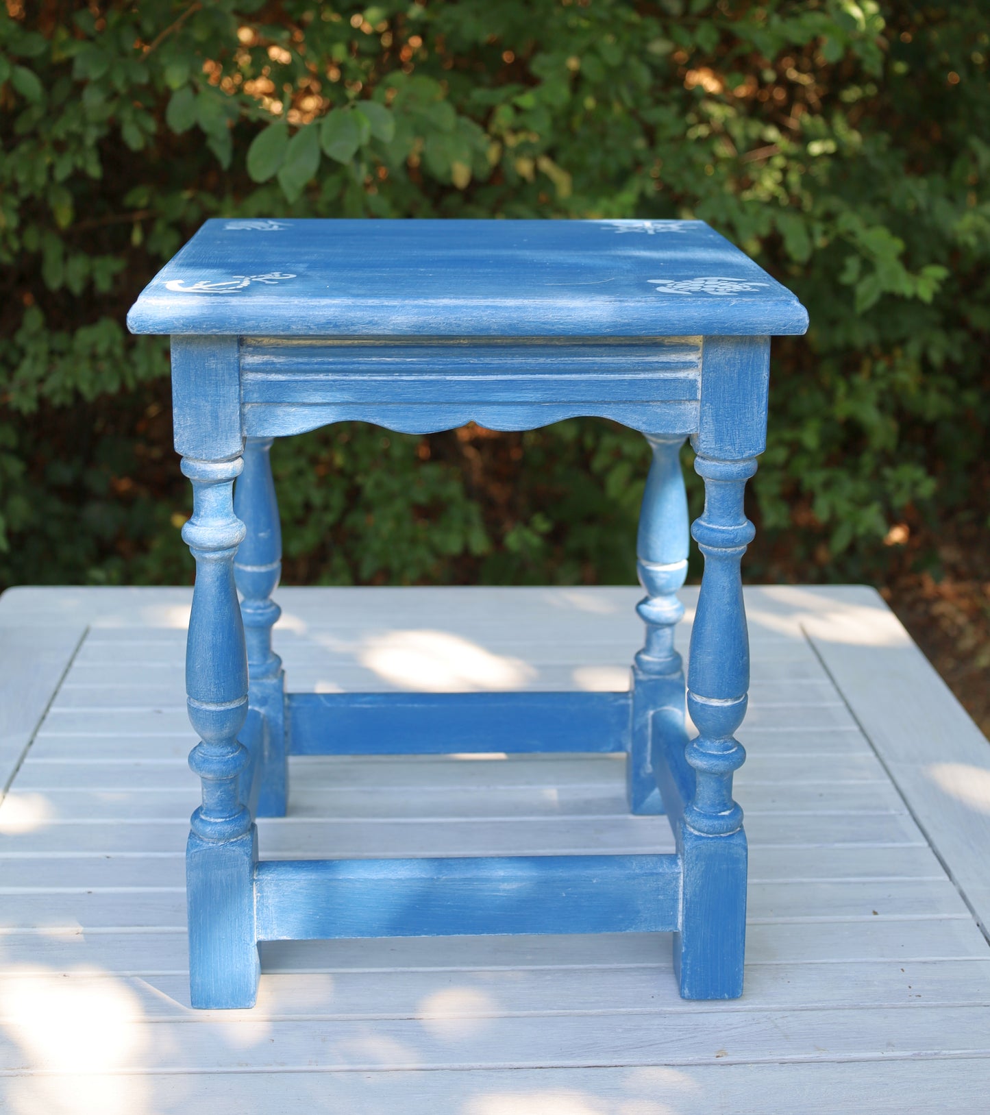 Beistelltische aus Holz in Blau mit maritimen Motiven, 3er Set im Shabby Chic Stil