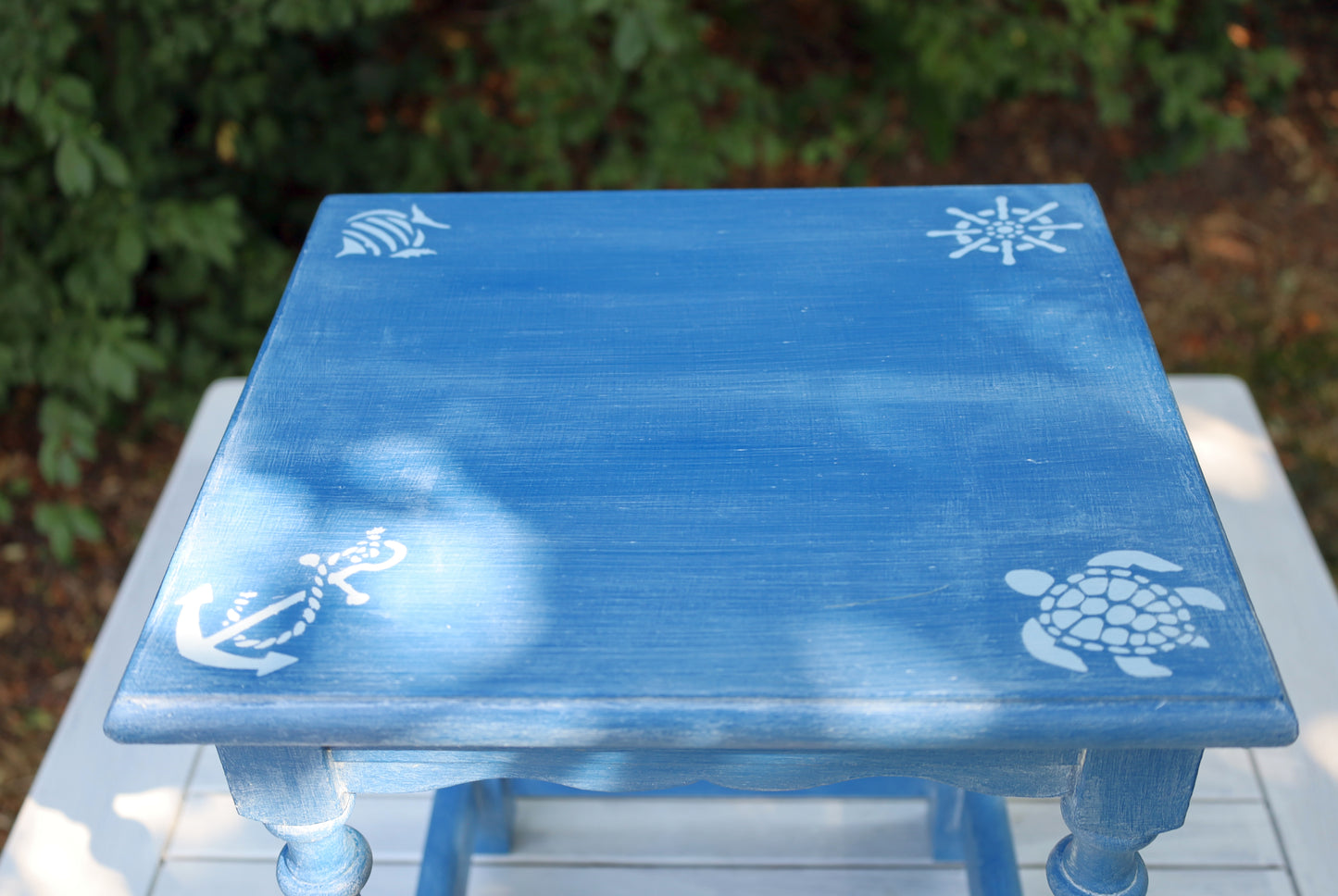 Beistelltische aus Holz in Blau mit maritimen Motiven, 3er Set im Shabby Chic Stil