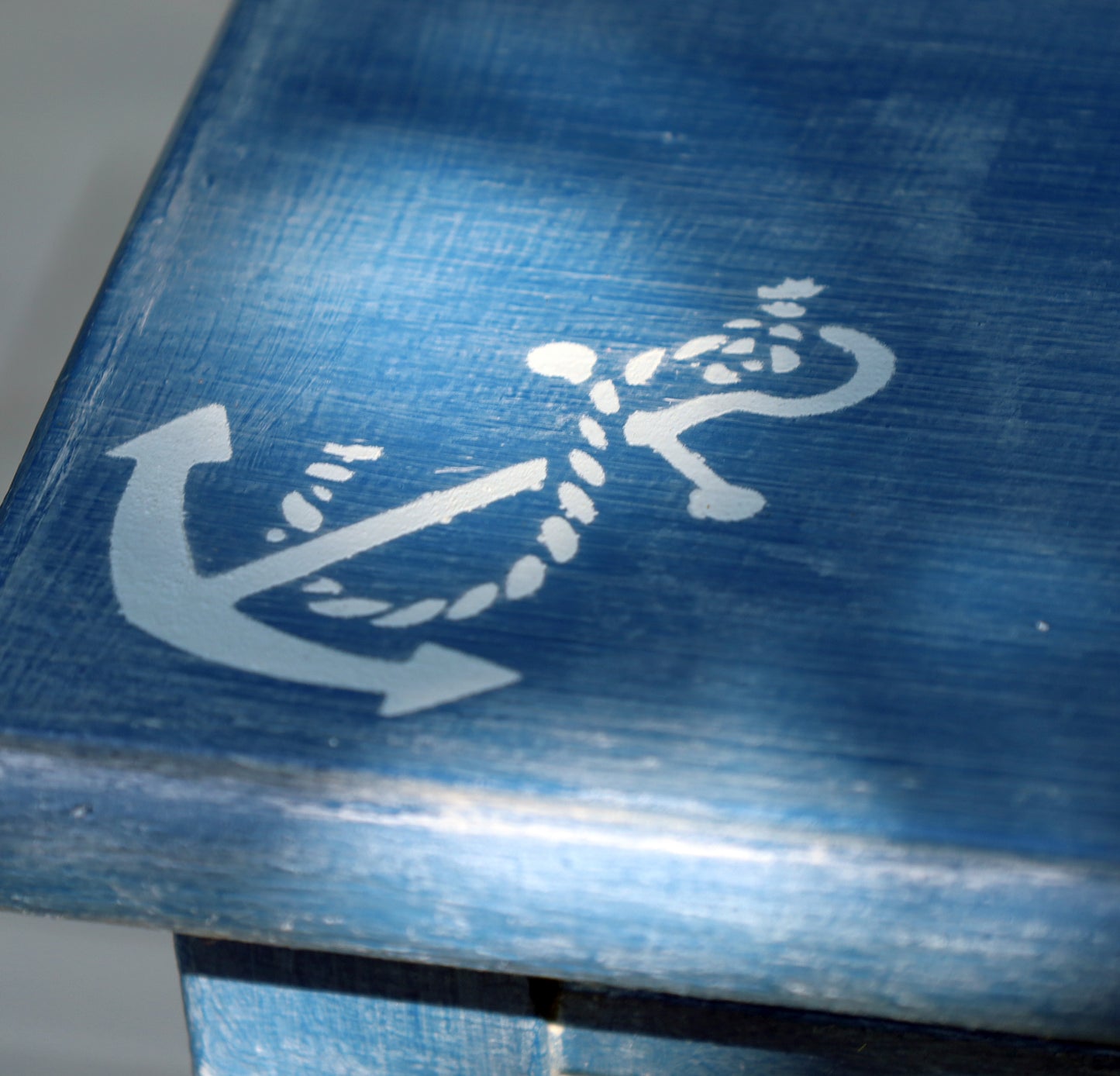 Beistelltische aus Holz in Blau mit maritimen Motiven, 3er Set im Shabby Chic Stil