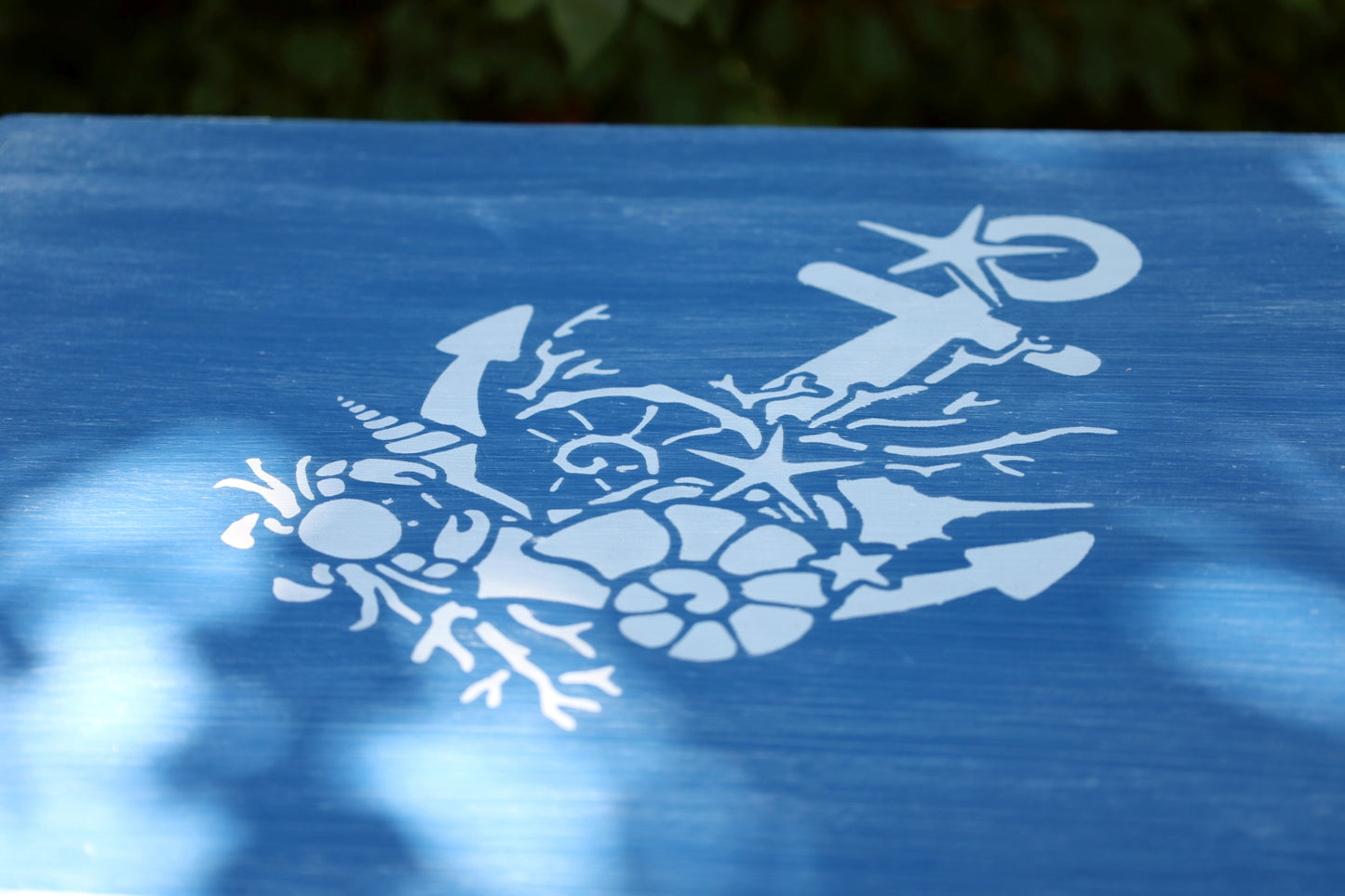 Beistelltische aus Holz in Blau mit maritimen Motiven, 3er Set im Shabby Chic Stil