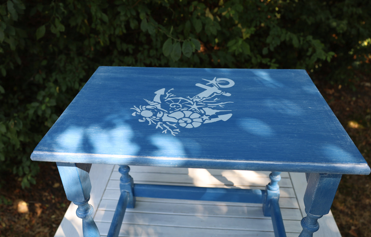Beistelltische aus Holz in Blau mit maritimen Motiven, 3er Set im Shabby Chic Stil