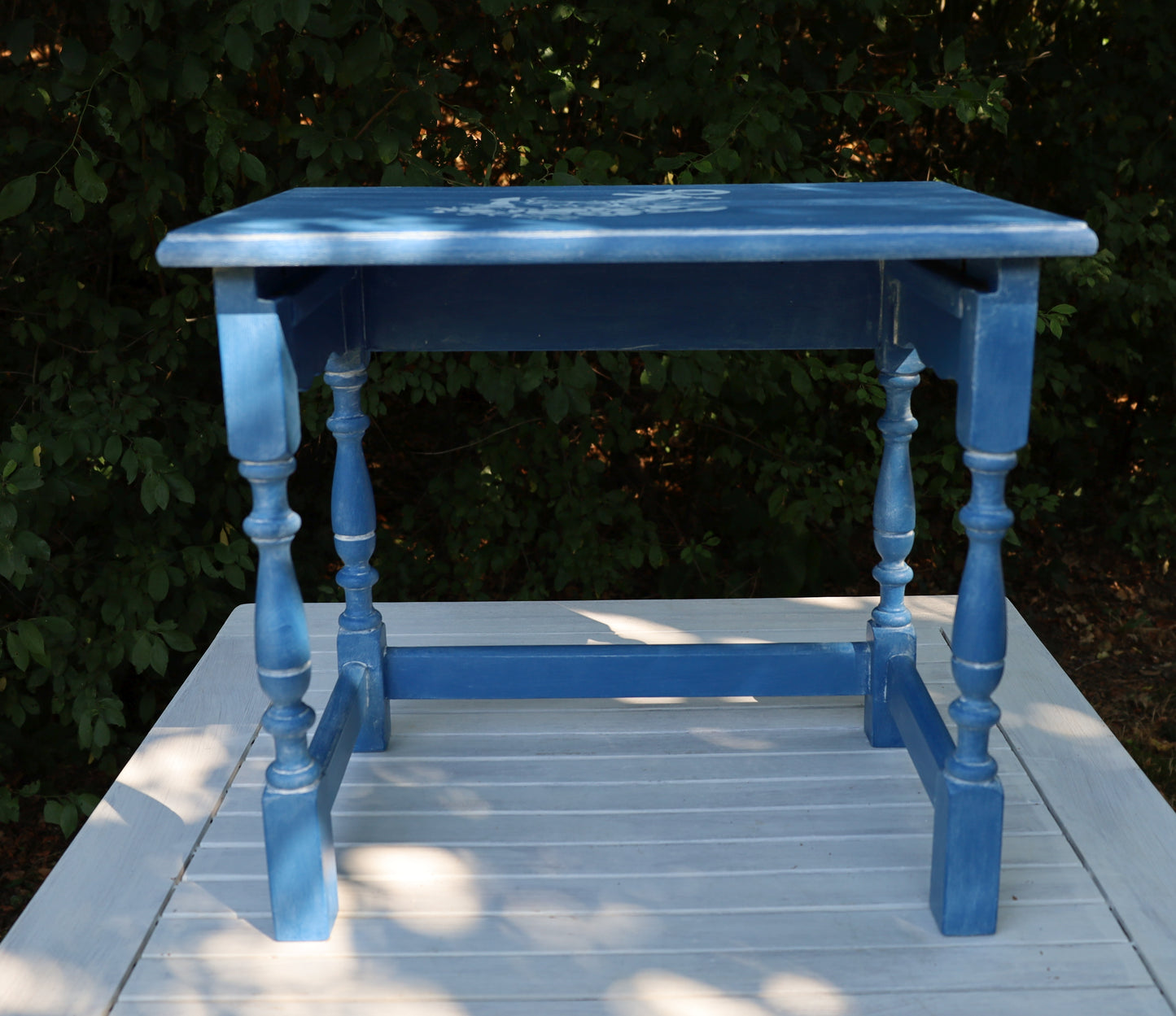 Beistelltische aus Holz in Blau mit maritimen Motiven, 3er Set im Shabby Chic Stil