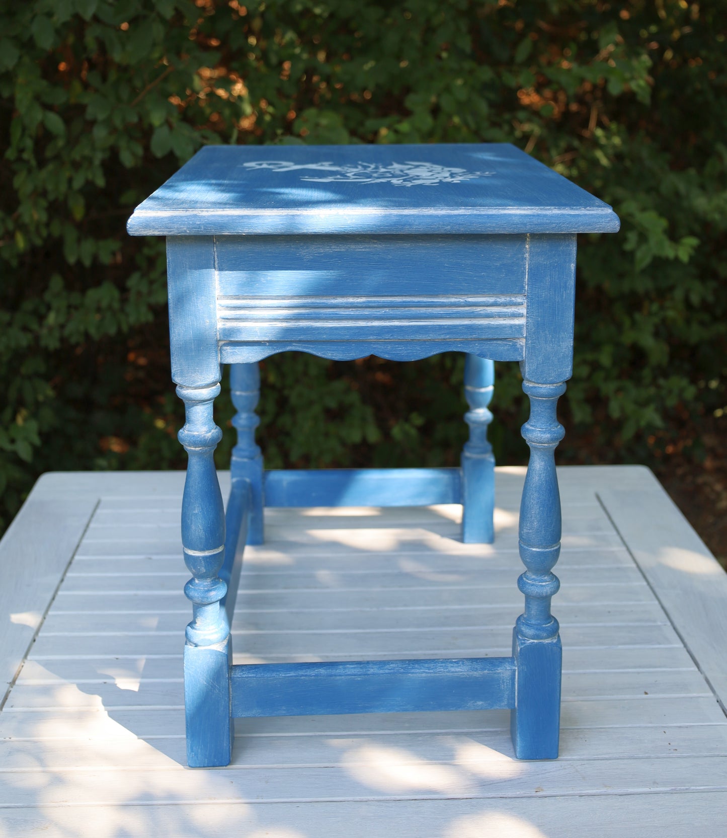 Beistelltische aus Holz in Blau mit maritimen Motiven, 3er Set im Shabby Chic Stil
