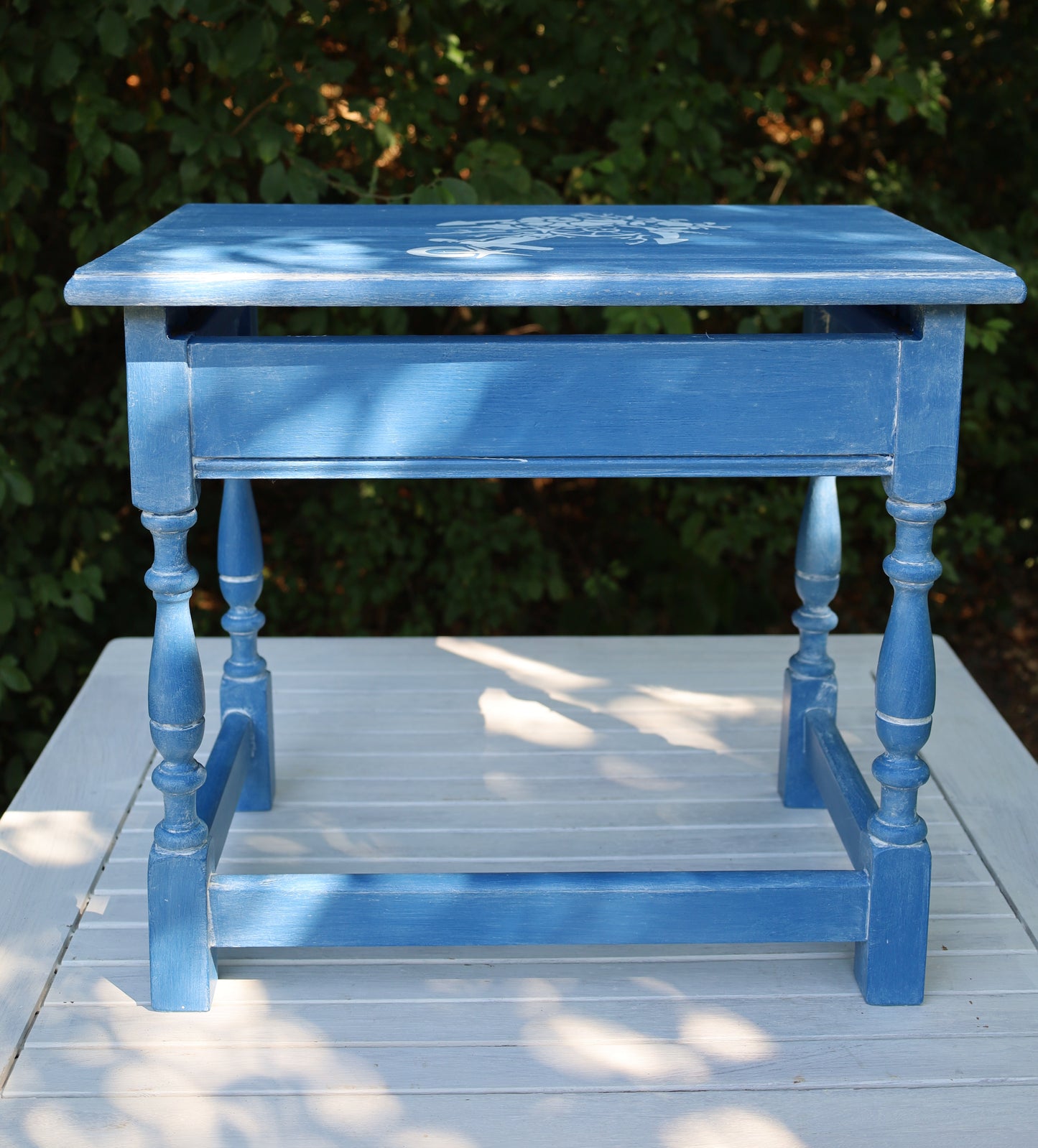 Beistelltische aus Holz in Blau mit maritimen Motiven, 3er Set im Shabby Chic Stil