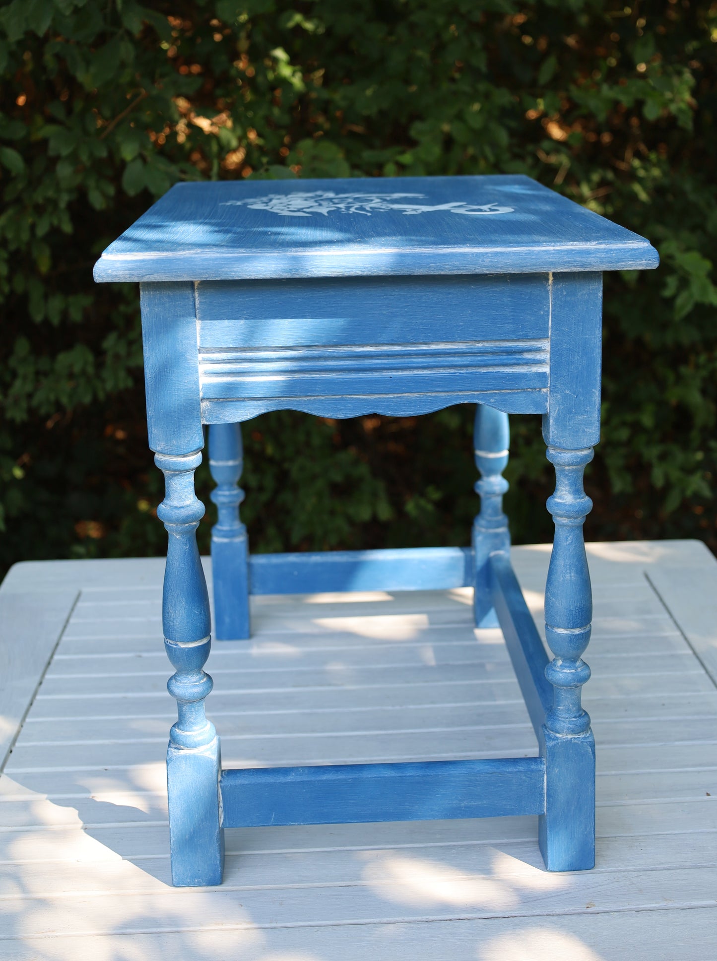 Beistelltische aus Holz in Blau mit maritimen Motiven, 3er Set im Shabby Chic Stil
