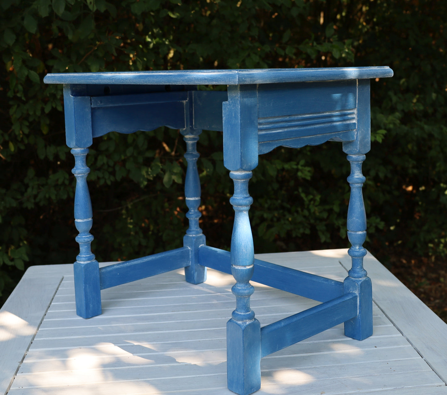 Beistelltische aus Holz in Blau mit maritimen Motiven, 3er Set im Shabby Chic Stil
