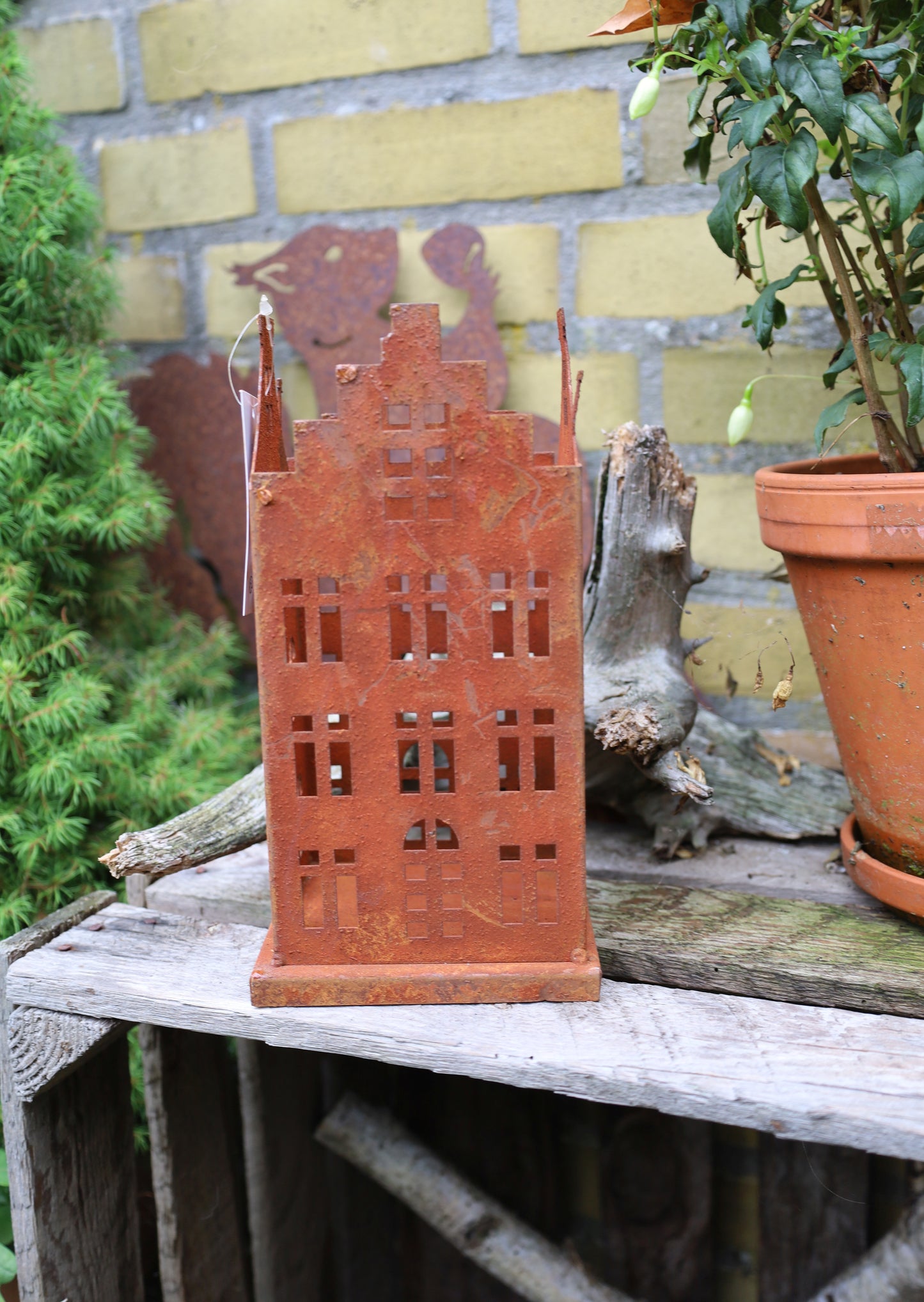 Decorazione da giardino: Casette in ruggine patinata, set da 2