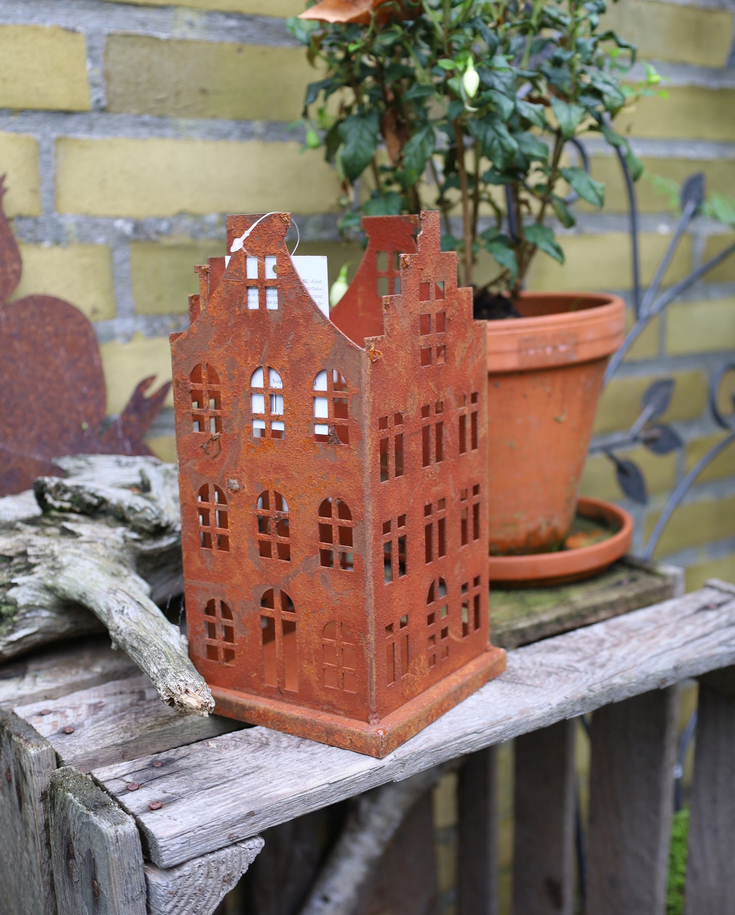 Decorazione da giardino: Casette in ruggine patinata, set da 2