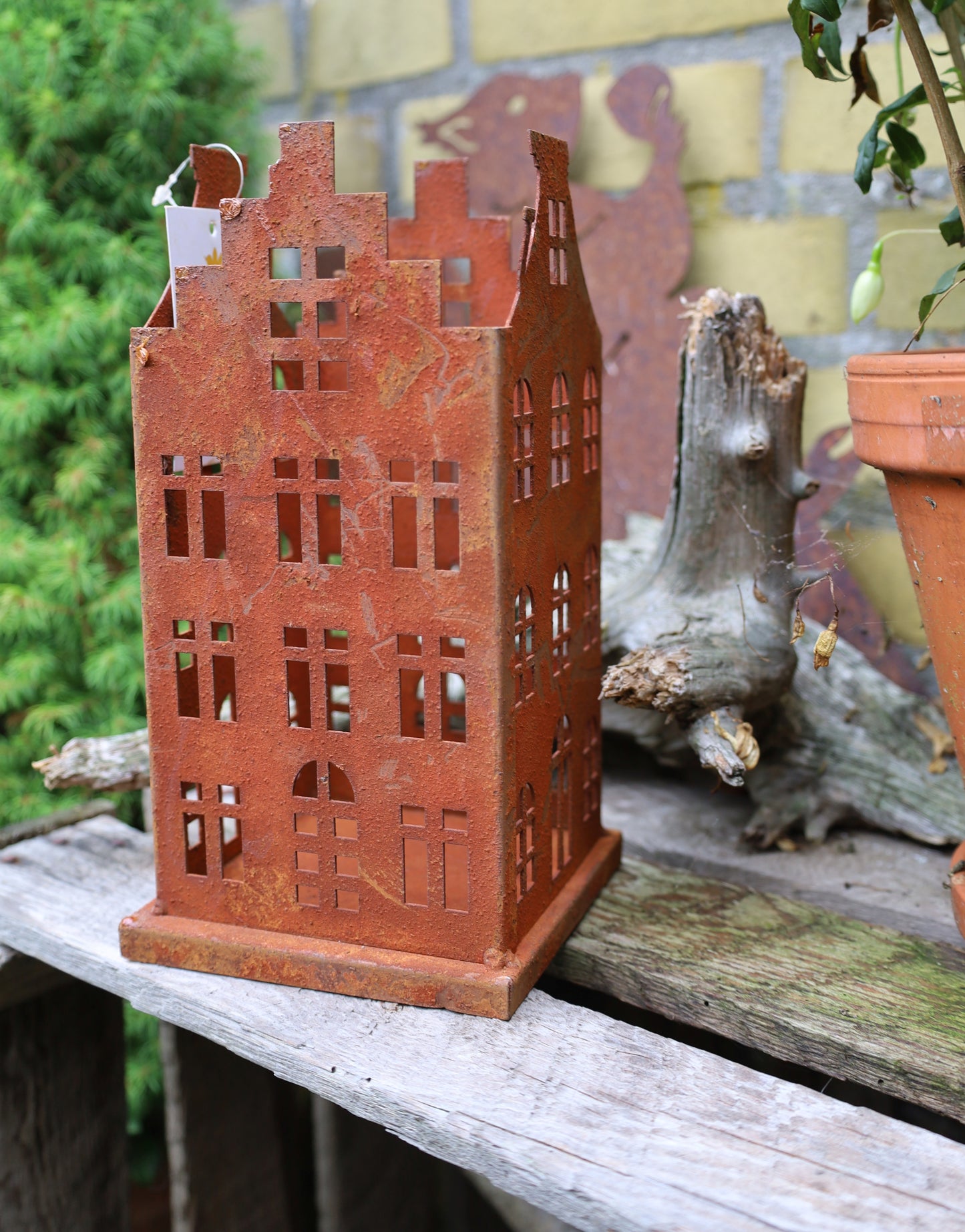 Decorazione da giardino: Casette in ruggine patinata, set da 2