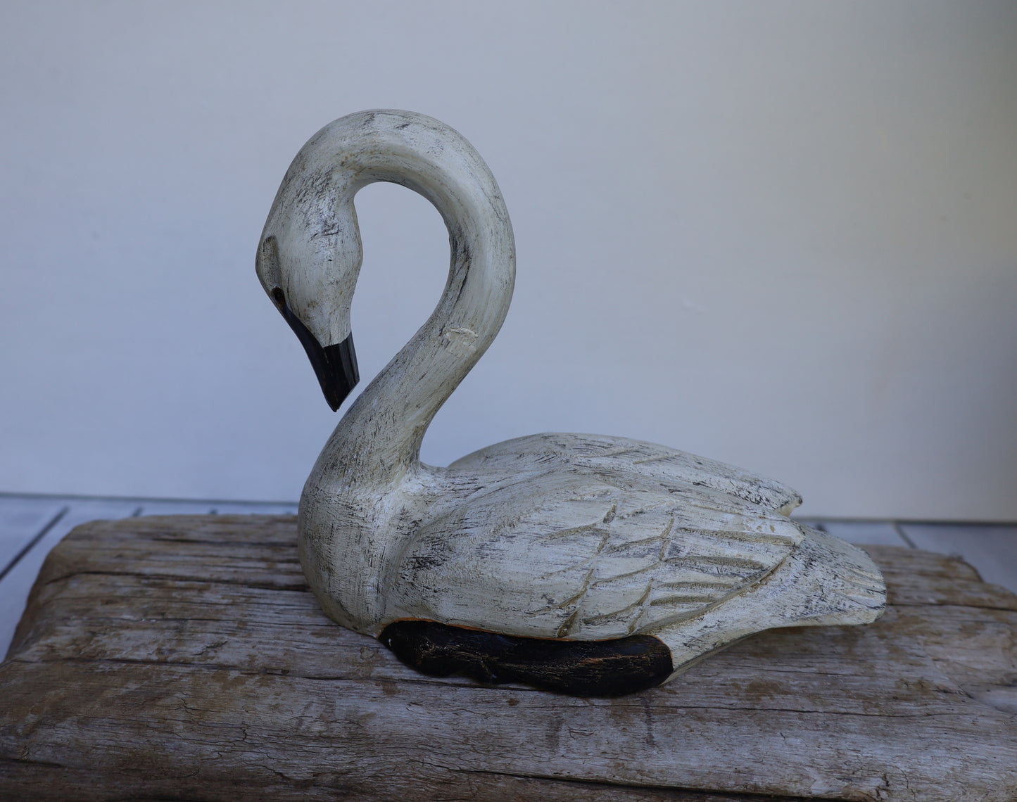 Grande coppia di cigni / cigni in legno, decorazione per matrimonio