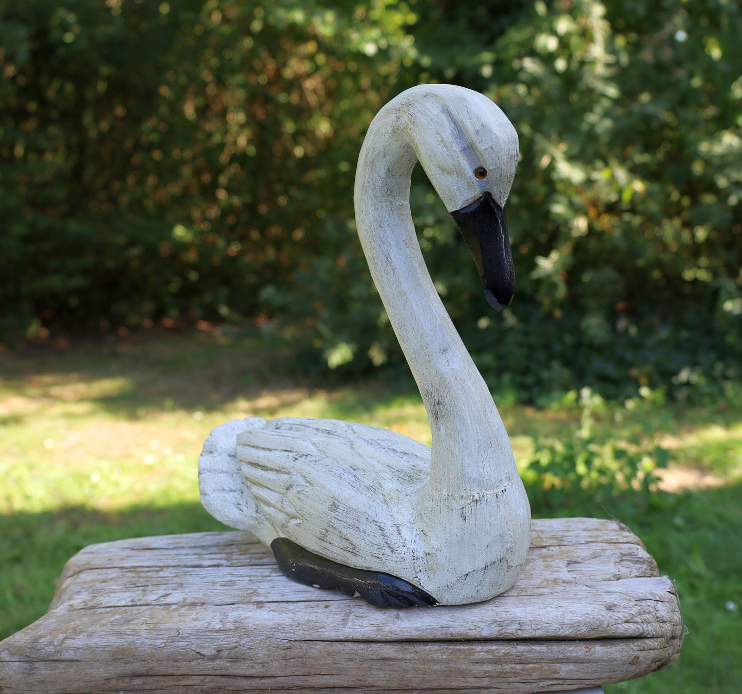 Grande coppia di cigni / cigni in legno, decorazione per matrimonio