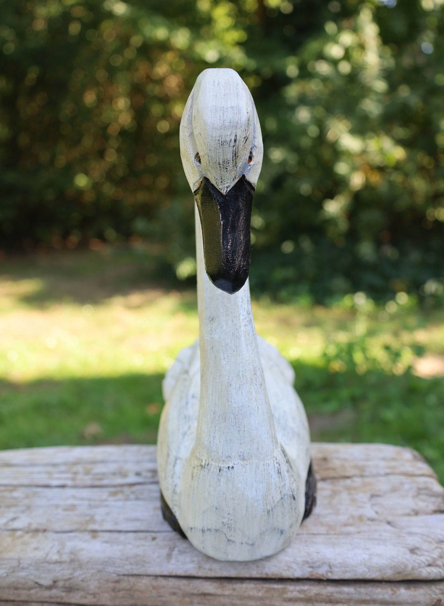 Grande coppia di cigni / cigni in legno, decorazione per matrimonio