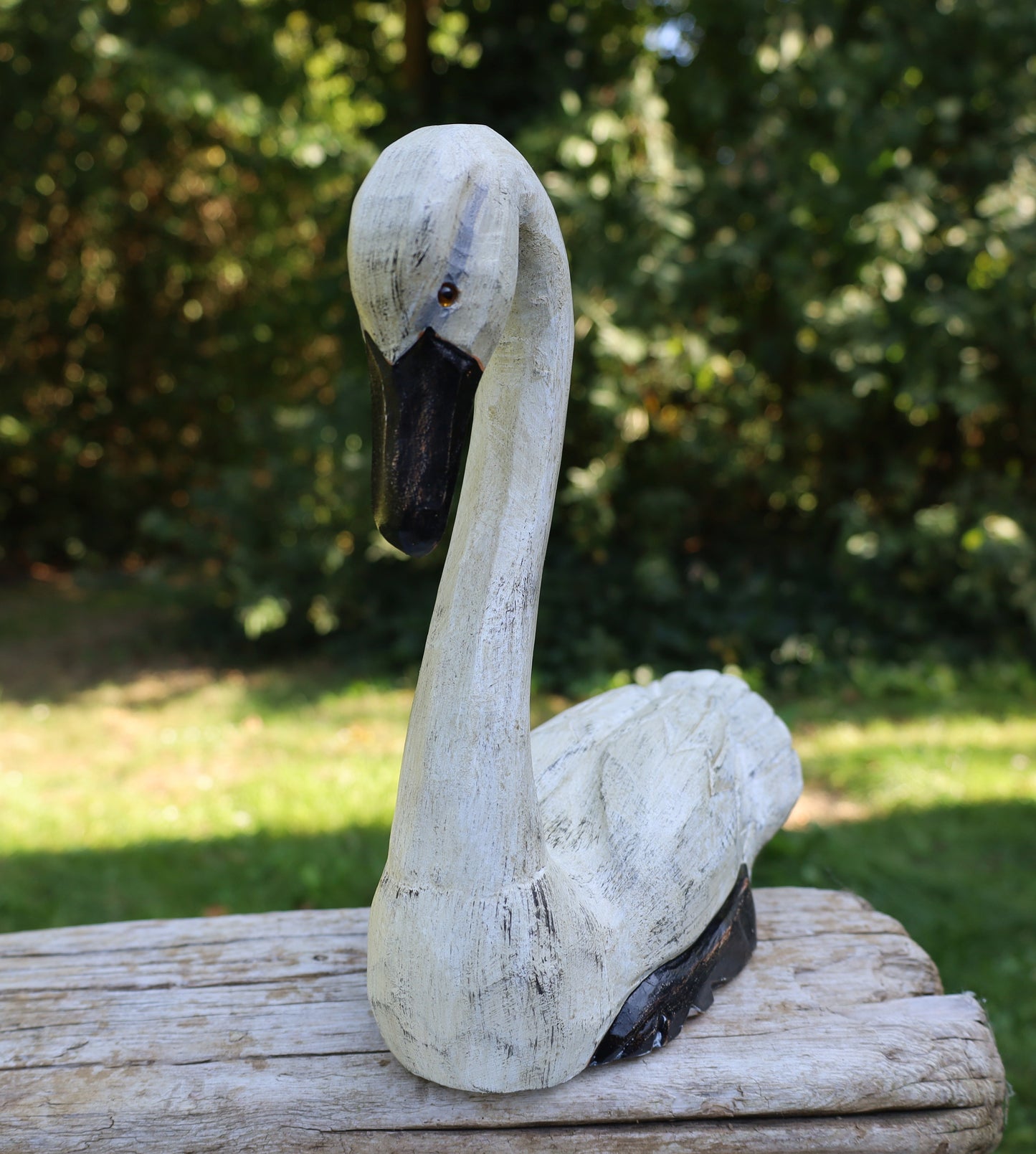 Grande coppia di cigni / cigni in legno, decorazione per matrimonio